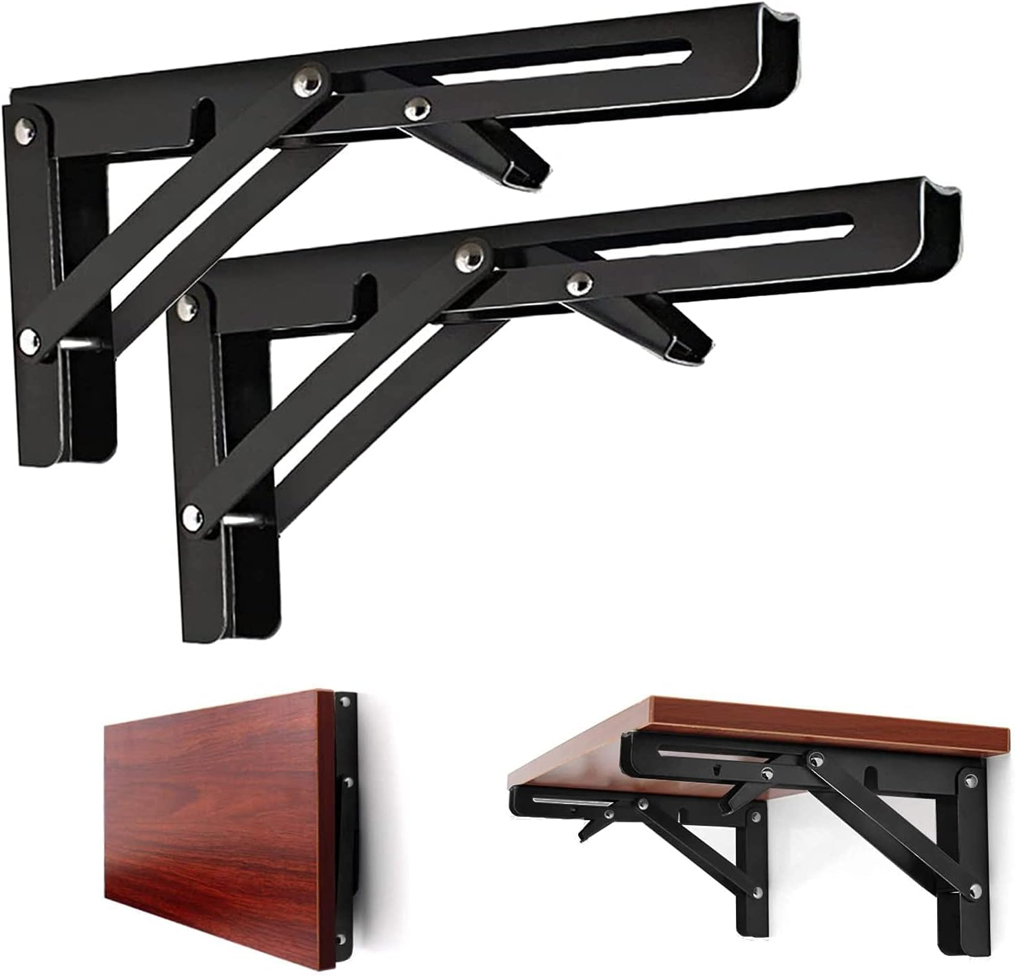 Folding Shelf Brackets 20 Inch Heavy Duty, 2 Pcs Shelf Brackets, L Brackets for Shelves, Floating Shelf Bracket, Metal Shelf Brackets on Wall, Black Stainless Steel L Shape image number 1