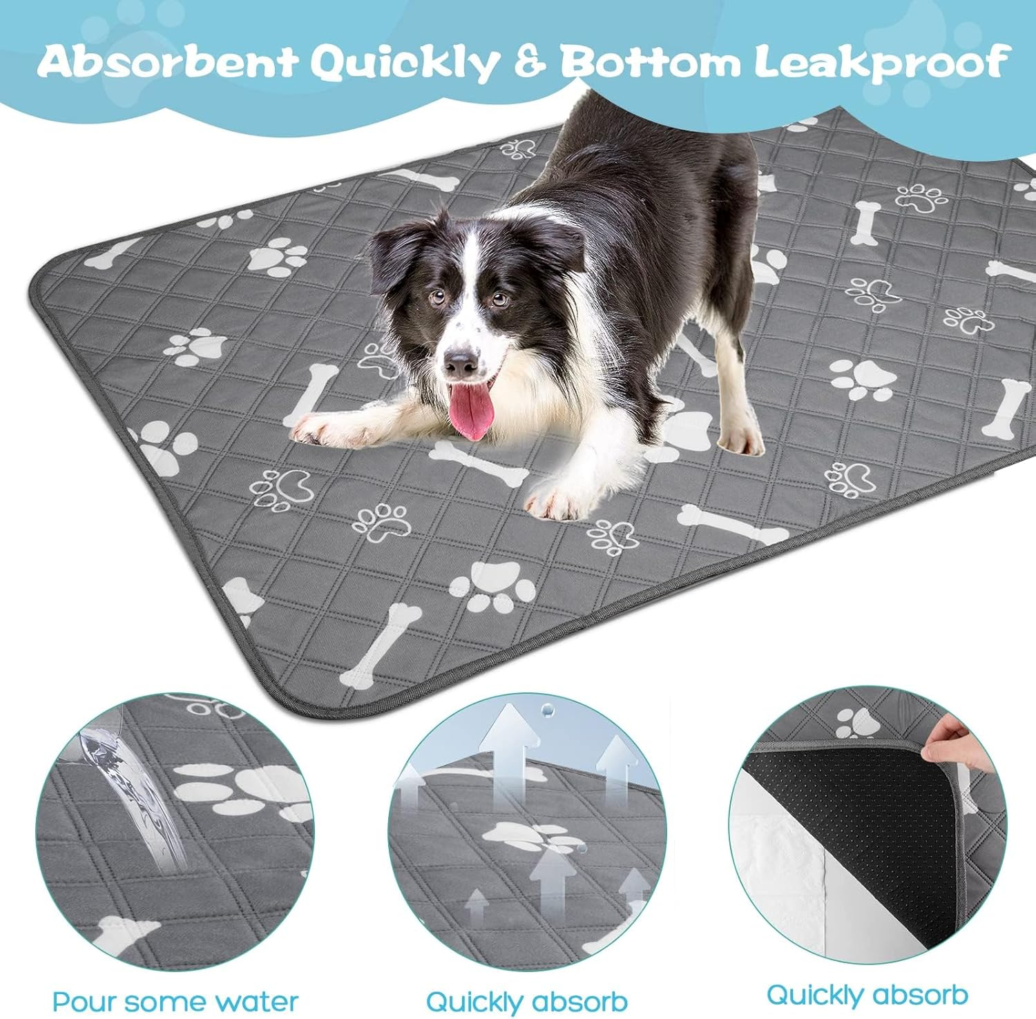 BLAZDEVE Washable Reusable Puppy Pads, Eco Puppy Training Pads, Super Absorbent Leak-Proof Incontinence Pet Pee Pad with Anti-Slip Bottom for Indoor, Cat Dog Pee Pads for Home, Car, Travel image number 3