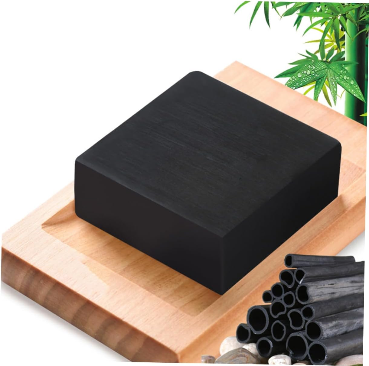 TOVINANNA Handmade Bamboo Charcoal Facial Soap Cleansing Deep Purifying Essential Oils Black image number 3