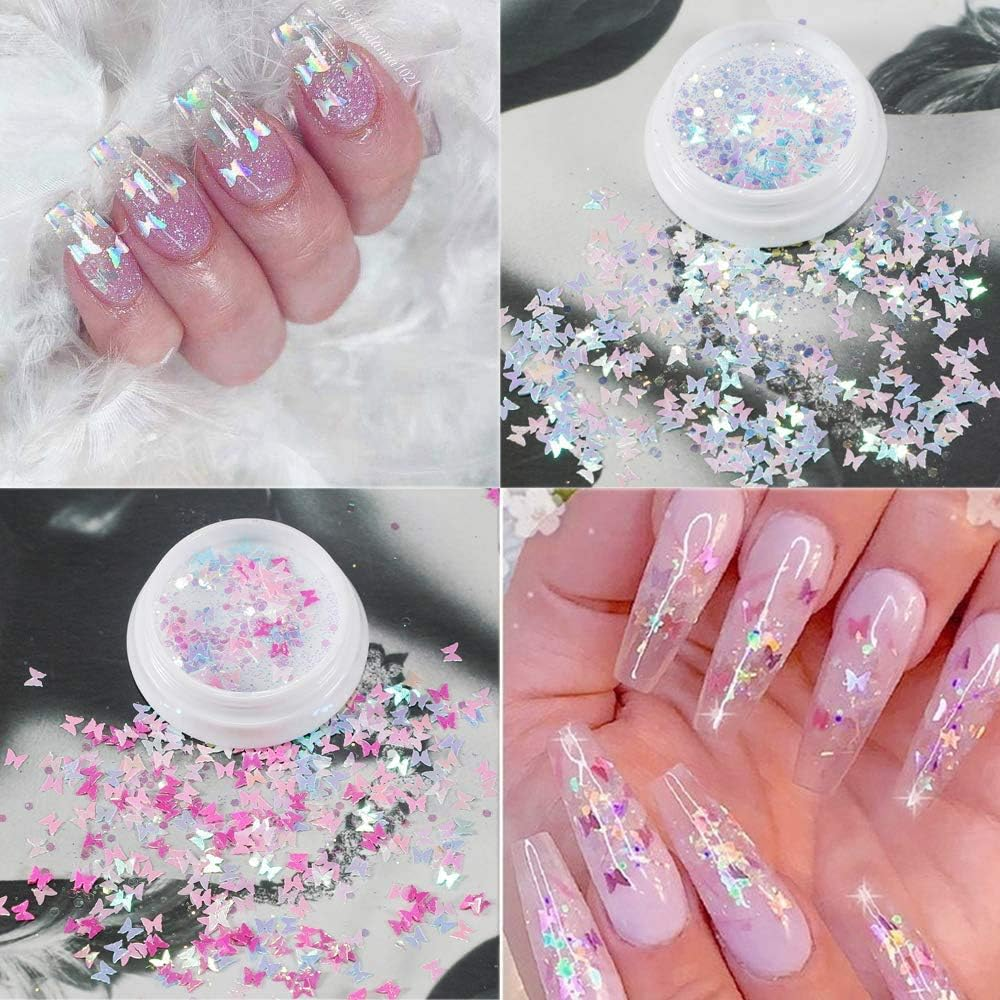 6 Boxes 3D Butterfly Nail Art Glitter Sequins Butterfly Nail Sequin for Nail Art Decoration image number 3