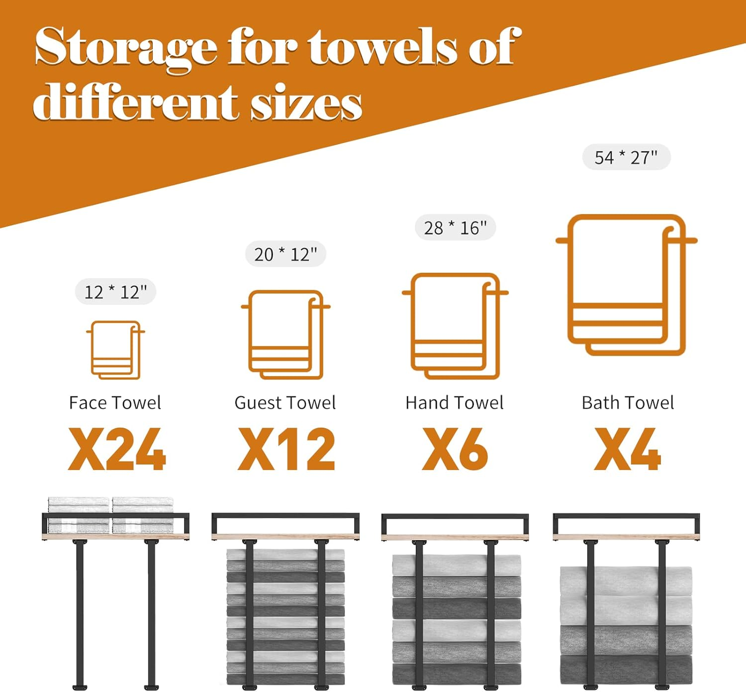 Towel Racks for Bathroom Wall Mounted, Xstydes Metal Towel Holder with Wooden Shelf for Folding Large Towels, Towel Storage for Small Bathroom Organizer Decor or RV Camping image number 4