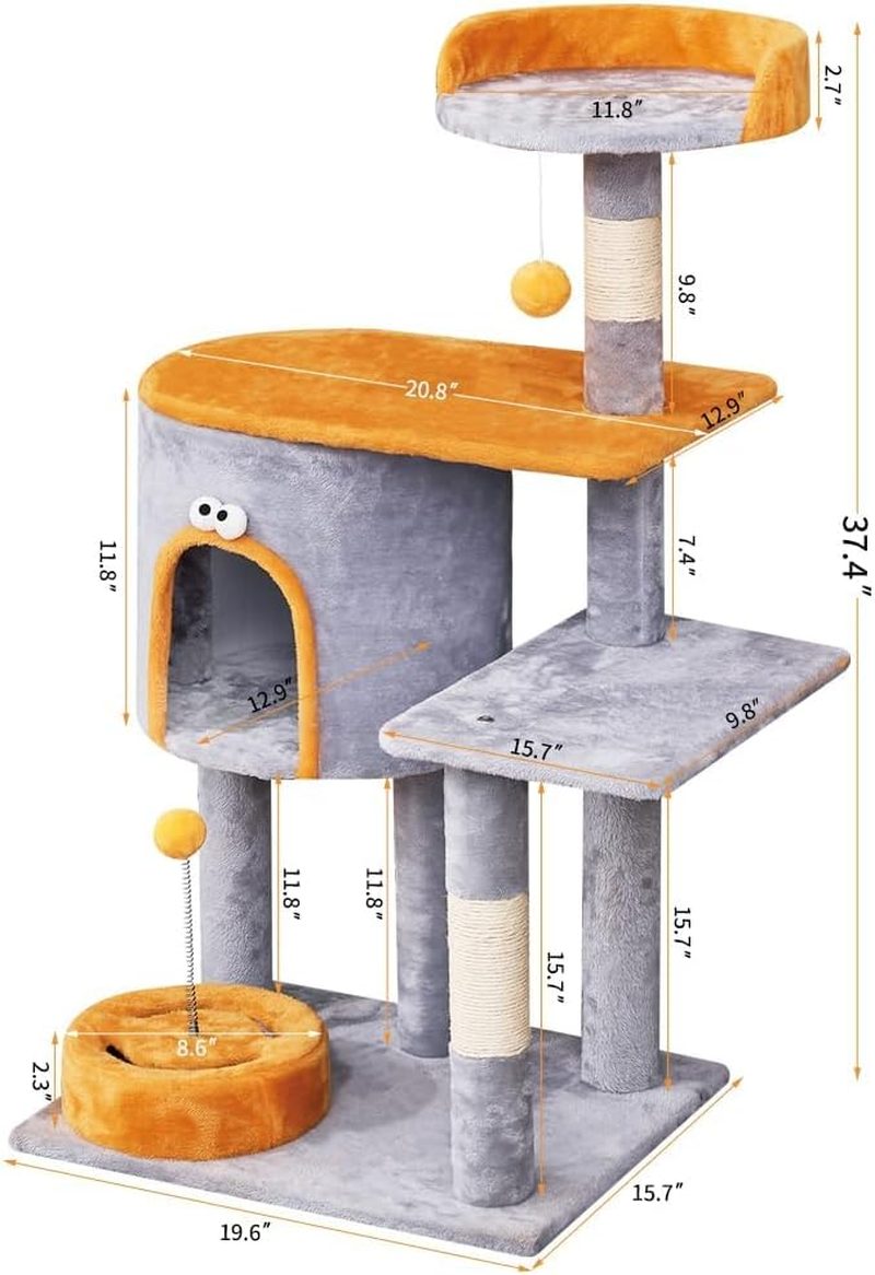 Cat Tree Tower, 95Cm Multi-Level Cat Tree with Sisal-Covered Scratching Posts, Cat Tower with Hanging Balls and Extended Platform for Cats to Play and Sleep (Grey-Cat Tree Tower) image number 5