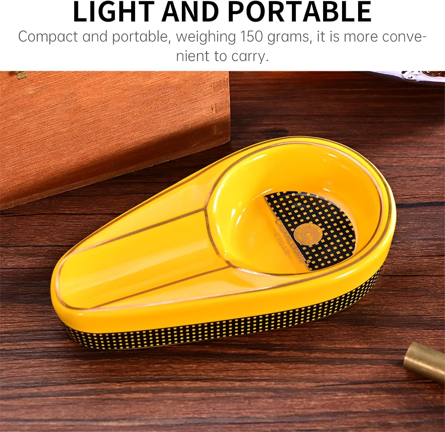 CIGARLOONG Cigar Ashtray Ceramics Portable Travel Pocket Ash Tray Indoor/Outdoor Use for Cigar Lovers (Color:Yellow) image number 2