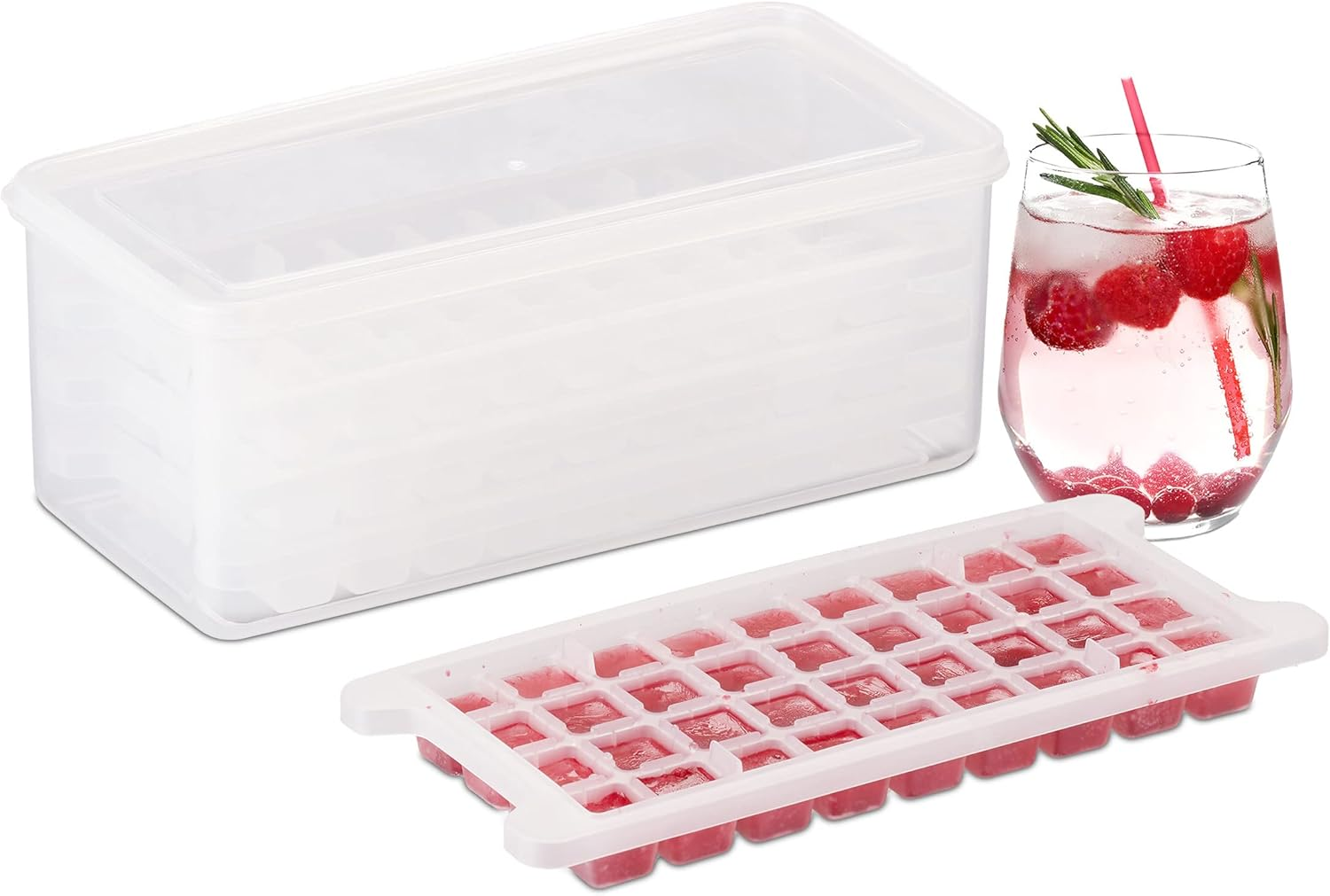 Relaxdays Ice Forms Set with Box and Lid, 4 Trays 144 Cubes Total, Easy-Care, Plastic, 11 X 28 X 13.5 Cm, Transparent, 100% image number 6