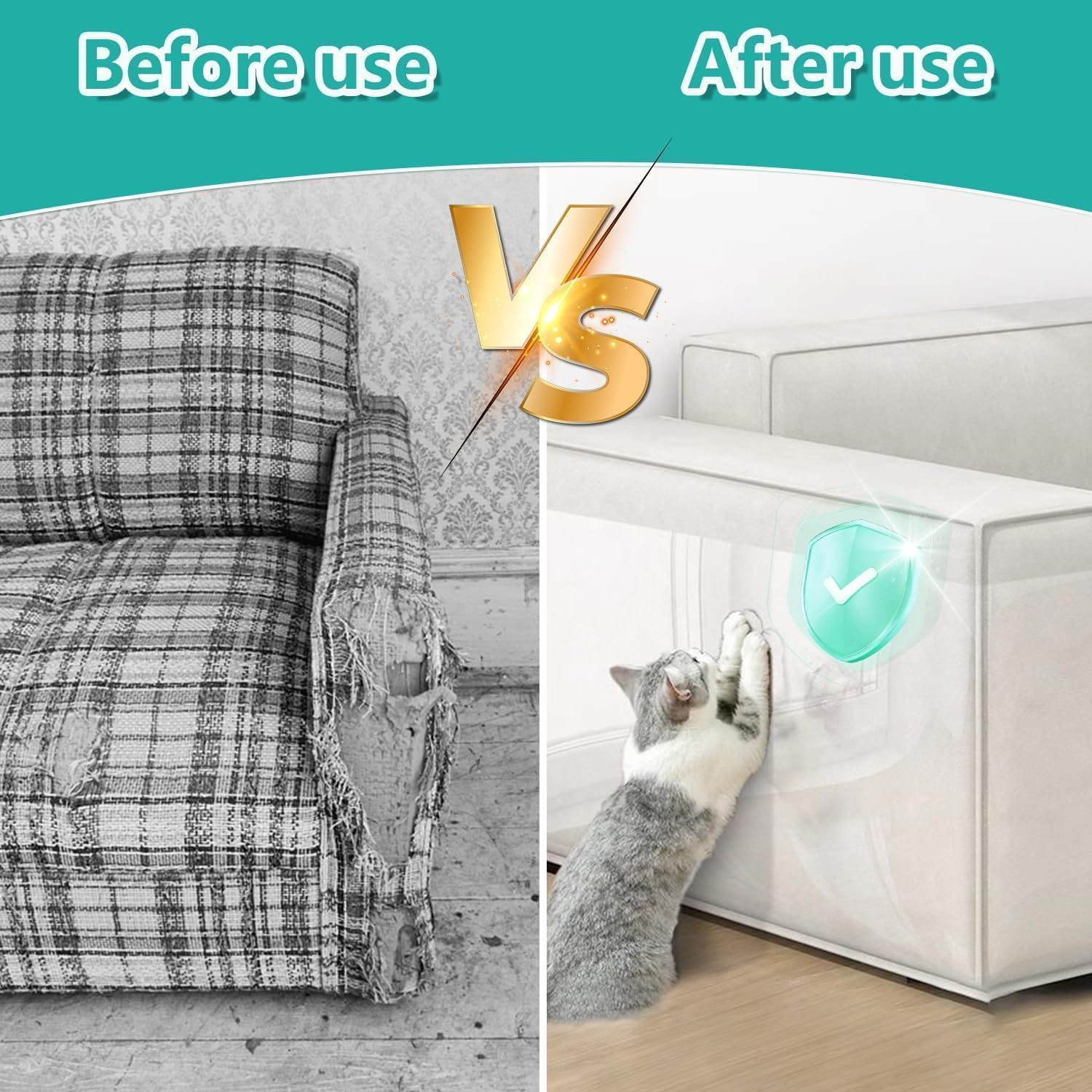 Heyinova Cat Scratch Furniture Protector,Cat Scratch Furniture Protector,100% Transparent Cat Scratches Deterrent Tape,Furniture Protector for Couch,Suitable for Sofas/Walls/Mattresses(500 * 30Cm) image number 2