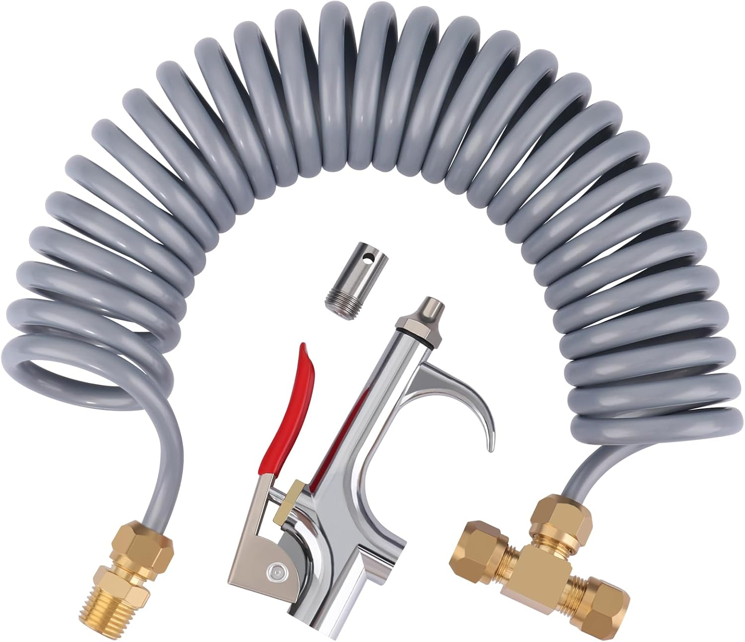 Heavy Duty Truck Air Duster Blow Gun Cleaning with 9 Meter Long Coil and 2 Interchangeable Nozzle Tips- Blue Air Seat Blow Gun Kit