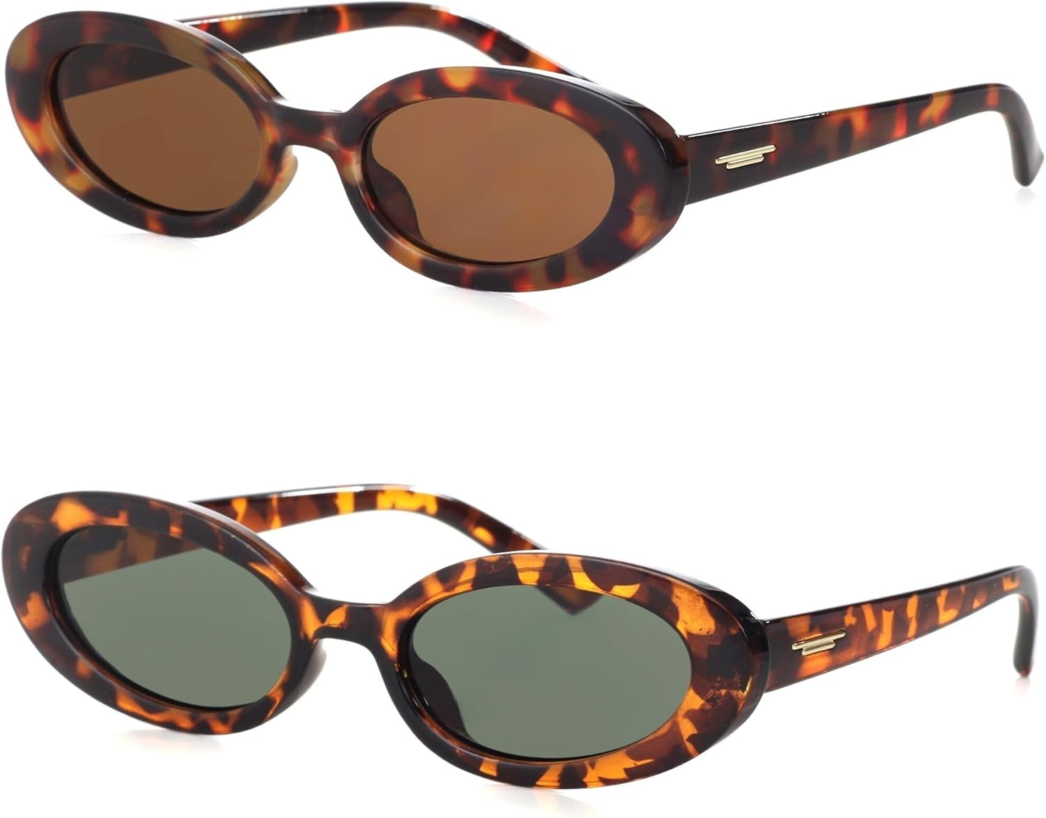 Teumire Retro Oval Sunglasses for Women Men Tiny Narrow 90S Style Small Sun Glasses 2 Pack image number 2