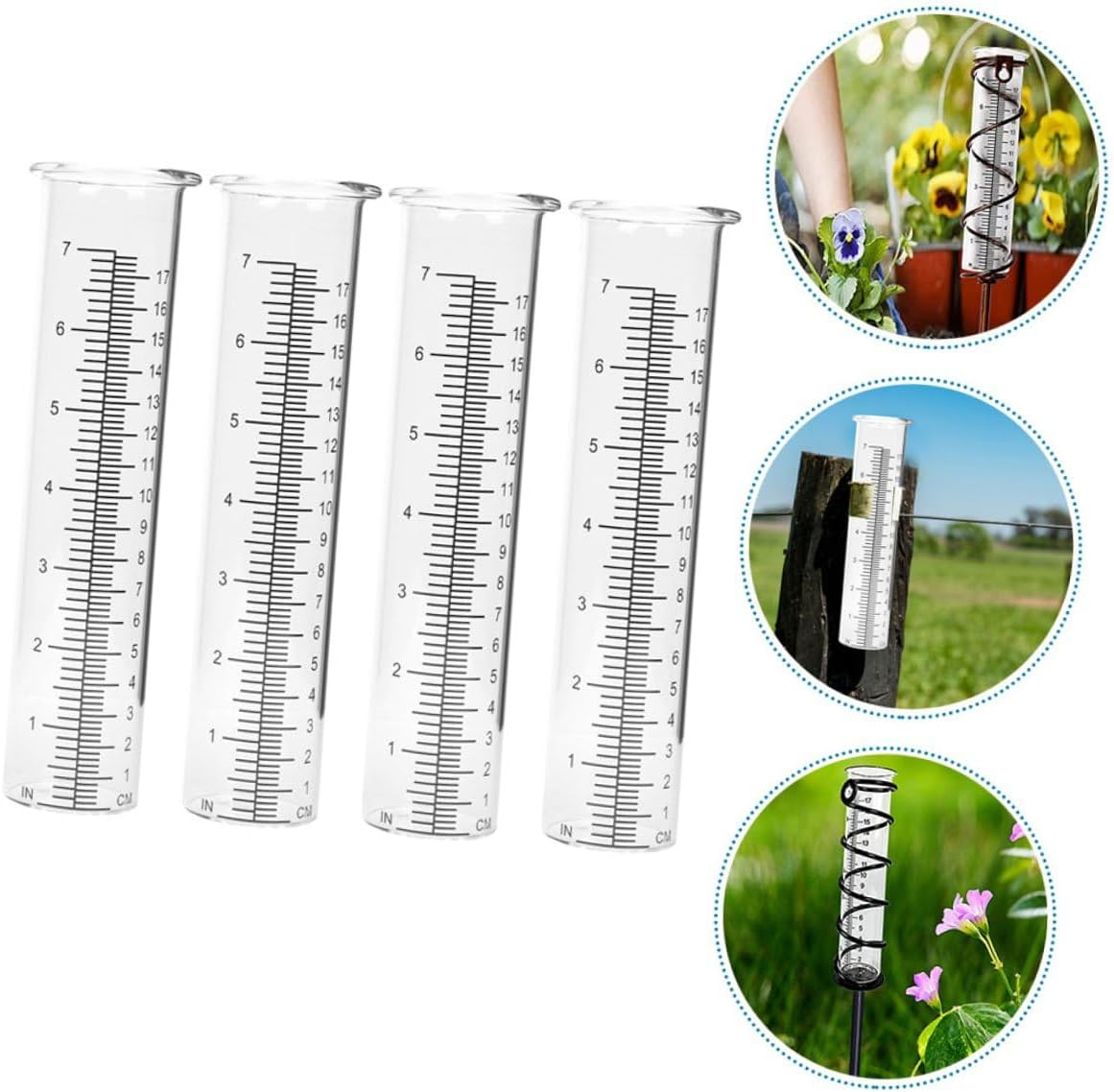 4Pcs Transparent Rain Measuring Tubes Glass Rain Gauge Outdoor Water for Garden Lawn Patio for Plant Moisture Monitoring image number 1