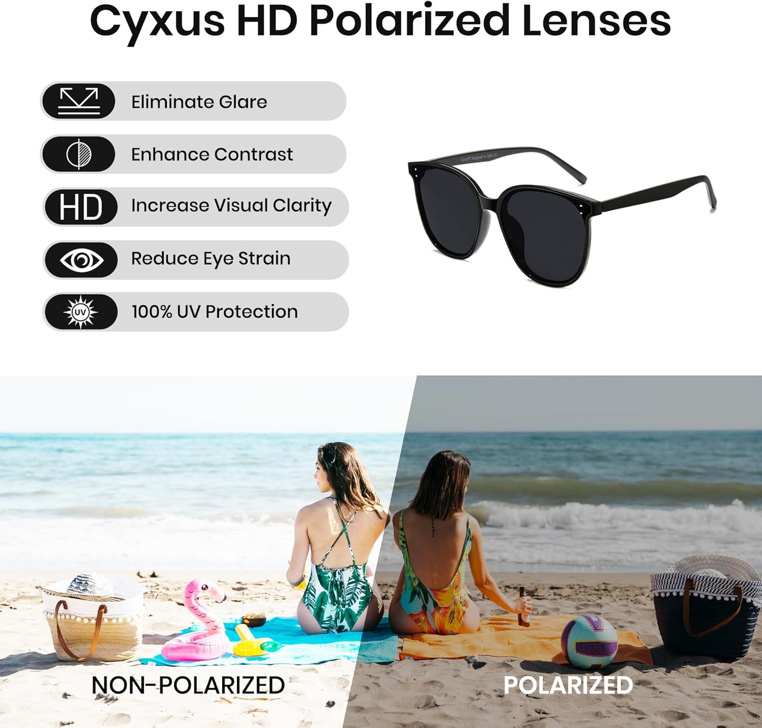 Cyxus Sunglasses for Women Men Oversize Trendy Polarized UV400 Protection Shades