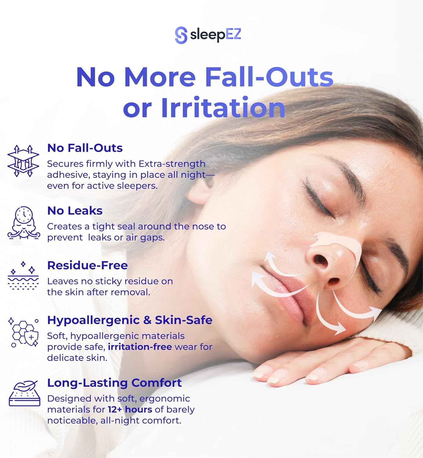 Breathe Nasal Strips &ndash; 30 Pack | Hypoallergenic Nose Strips for Sleeping & Snoring Relief | Opens Nasal Passages for Better Airflow & Deep Sleep | Extra Grip, No-Slip Adhesive | Skin Tone image number 3