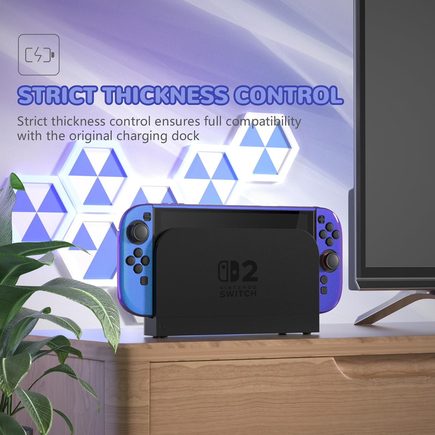 Playvital Glossy Protective Case for Nintendo Switch 2 with Extra Stand & Thumb Grip Caps | Solid Color Series, Chameleon Purple Blue image number 3