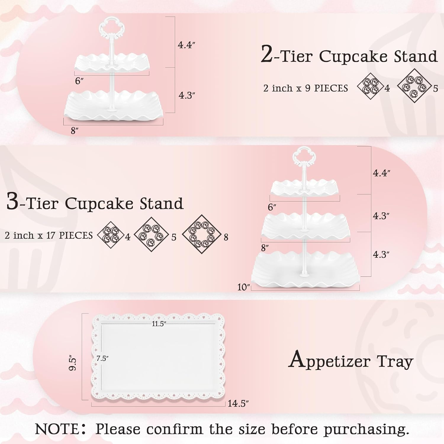 NWK 5 Piece Cake Stand Set with 2Xlarge 3-Tier Cupcake Stands + 3X Appetizer Trays Perfect for Wedding Birthday Baby Shower High Tea Stands Party Suplies（Round image number 3