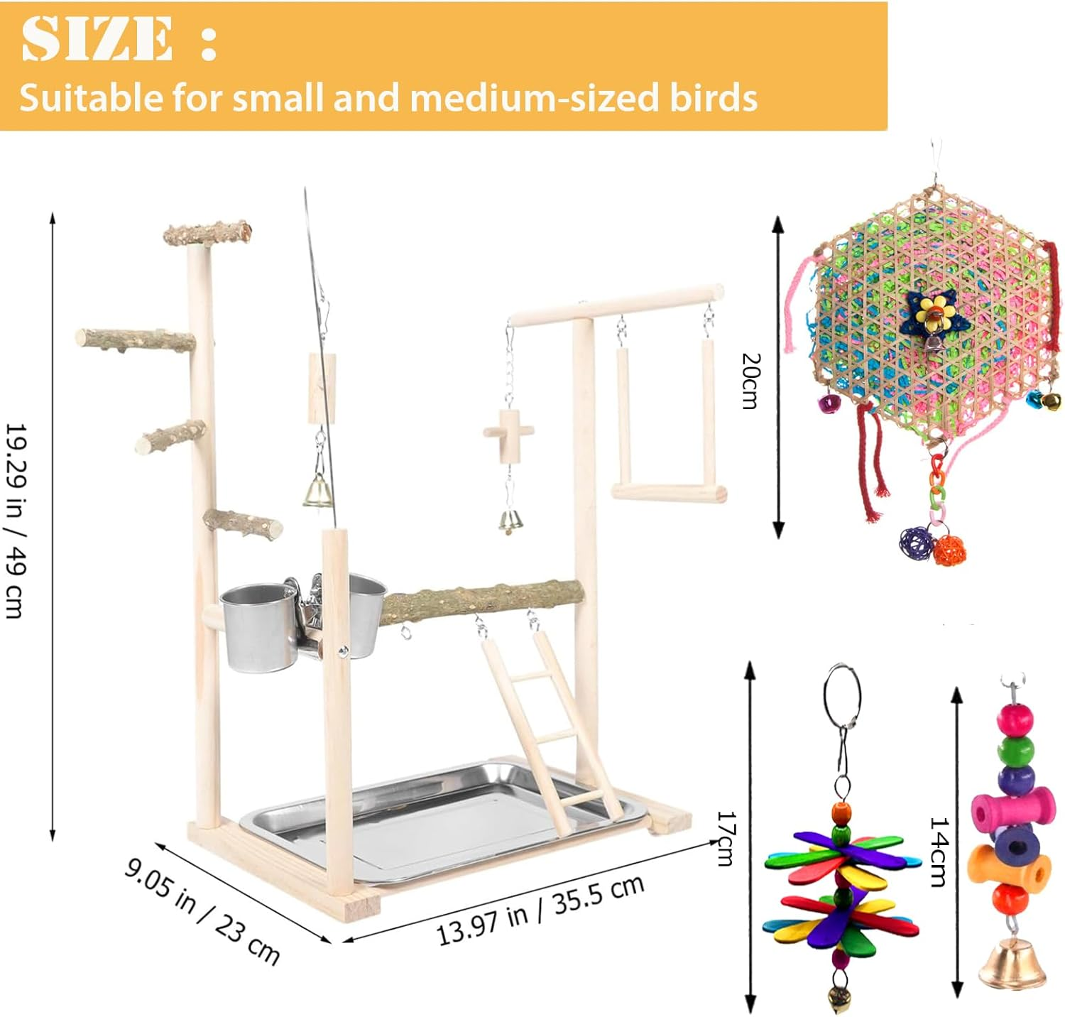 Bird Playground,Parrot Playstand Bird Toys,Bird Perch Stand Gym Set with Swing Ladder Feeder Cups Bird Ladder,Bird Cage Accessories for Parakeets Cockatiels Lovebirds Conure Budgies image number 2