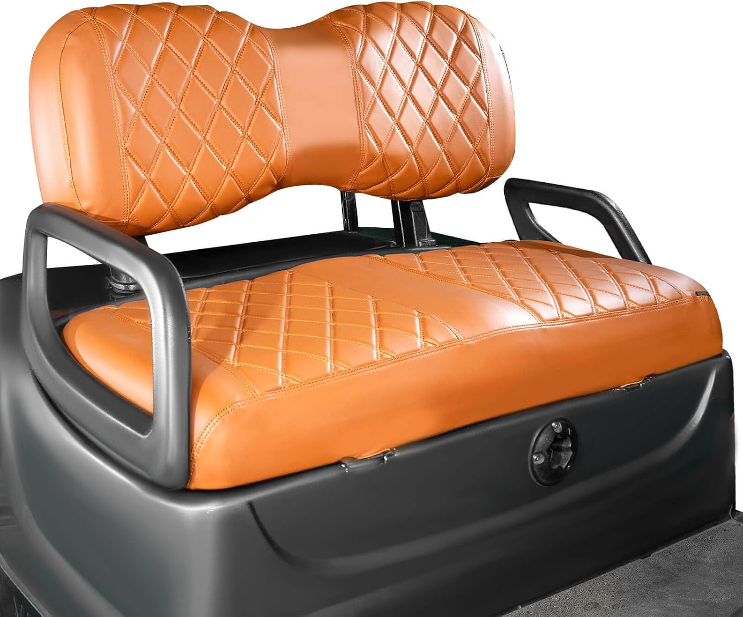 NOKINS Golf Cart Diamond Vinyl Seat Covers, Fit Club Car Precedent DS EZGO RXV TXT Yamaha Drive Aftermarket Regular Rear Seat Cushion, No Stapler, Multiple Colors and Breathable (Black&Brown Stitch)