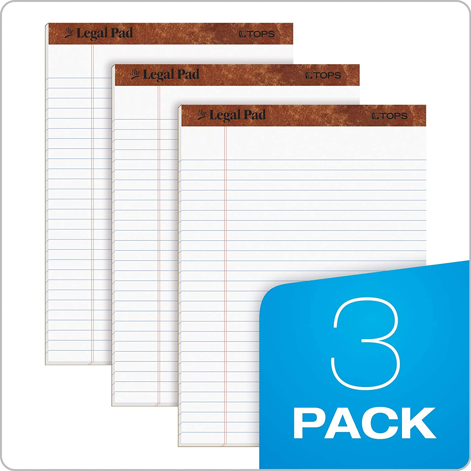 TOPS the Legal Pad, 8-1/2 X 11-3/4 Inches, Perforated, White, Legal/Wide Rule, 50 Sheets per Writing Pad, 3 Pads per Pack (75337) image number 1