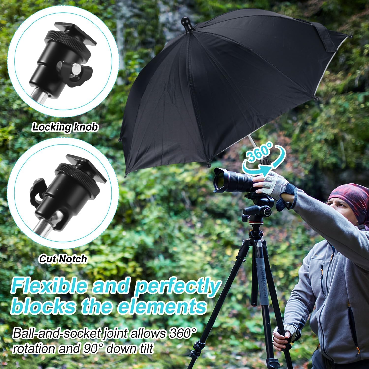 Camera Hot Shoe Umbrella, Waterproof Camera Umbrella DSLR Camera Sunshade Rain Cover Protector for Canon Rebel T8I, T7, T7I, T6I, T6, SL3, SL2, EOS 90D, 80D, 2000D, 5DM4, Z9 image number 6