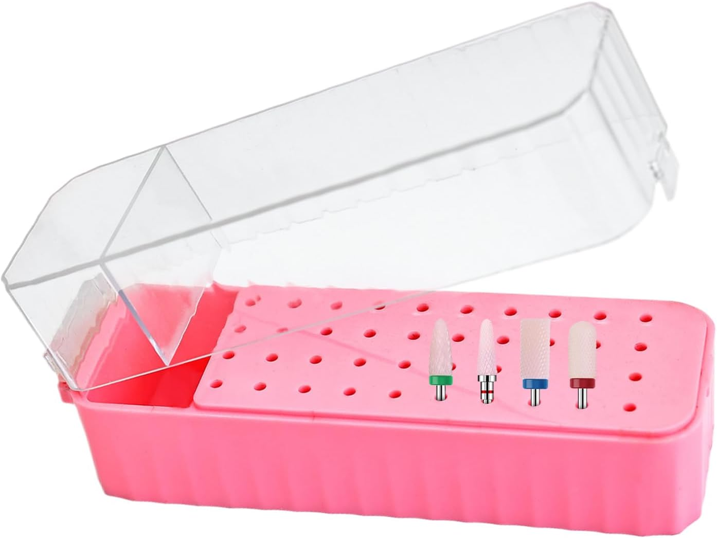 Jiimhte Nail Drill Bit Case, 40-Hole Nail Drill Bit Organizer, Transparent Lid Display Box Dustproof Grinding Tips for Home Manicure Gel Polish Removal Pedicure Prep Cuticle Care