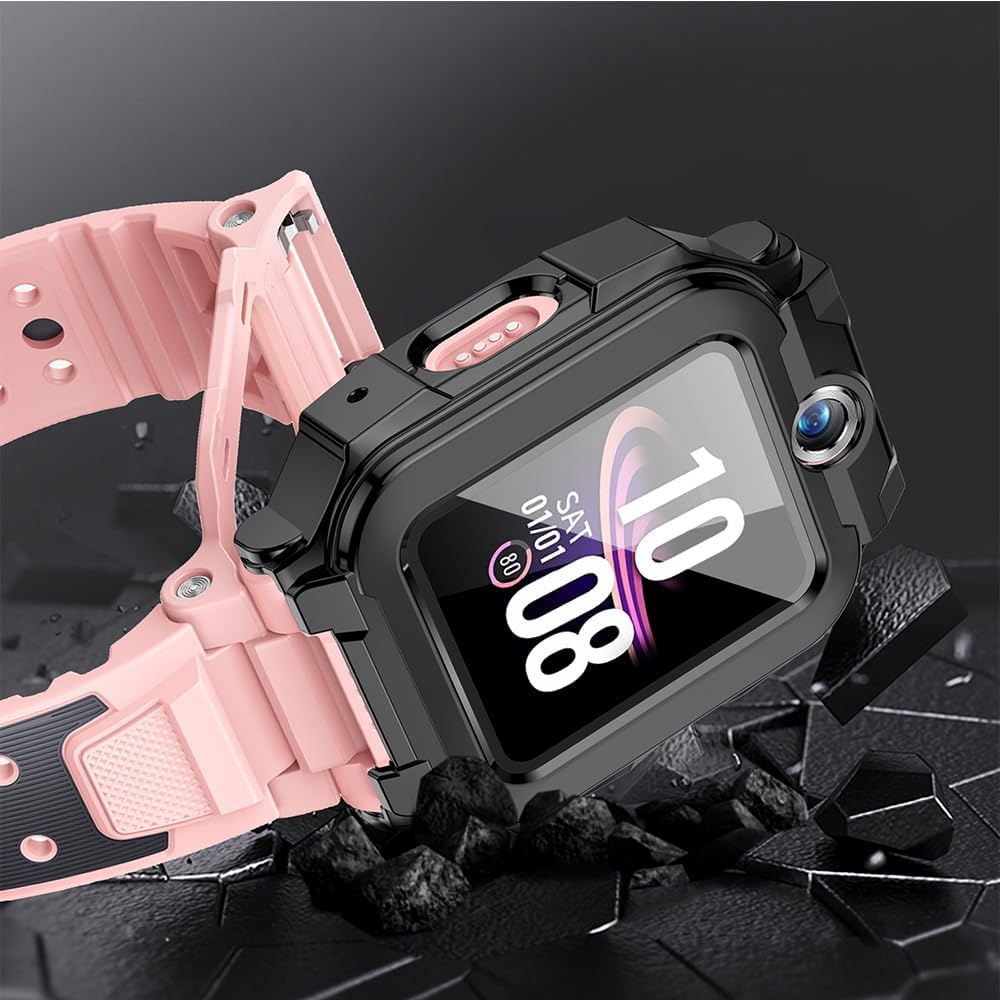 Akanry [Pack of 2 Hard Case Compatible with Imoo Watch Phone Z7 with Screen Protector, 9H Hardness Hard PC Tempered Glass Thin Case, Black Blue image number 3