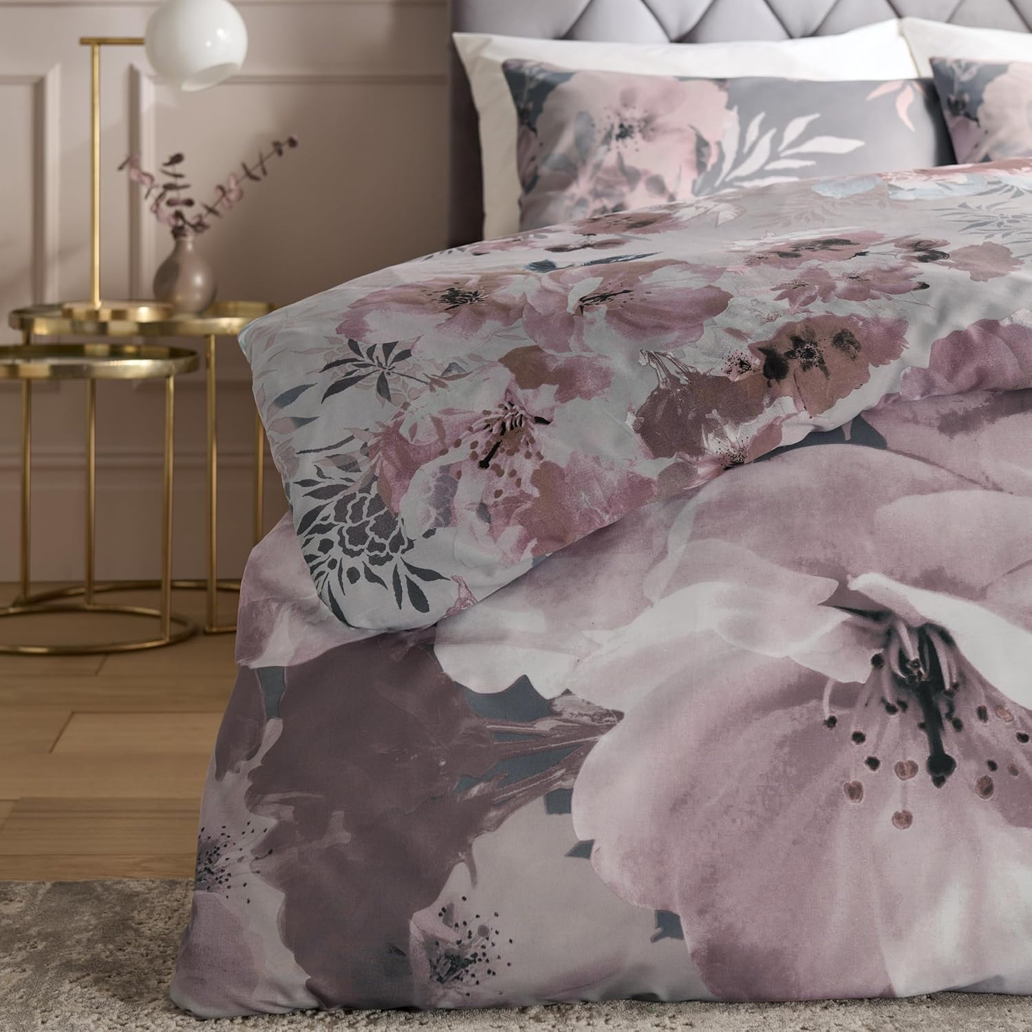 Catherine Lansfield Dramatic Floral Reversible Double Duvet Cover Set with Pillowcases Grey image number 2