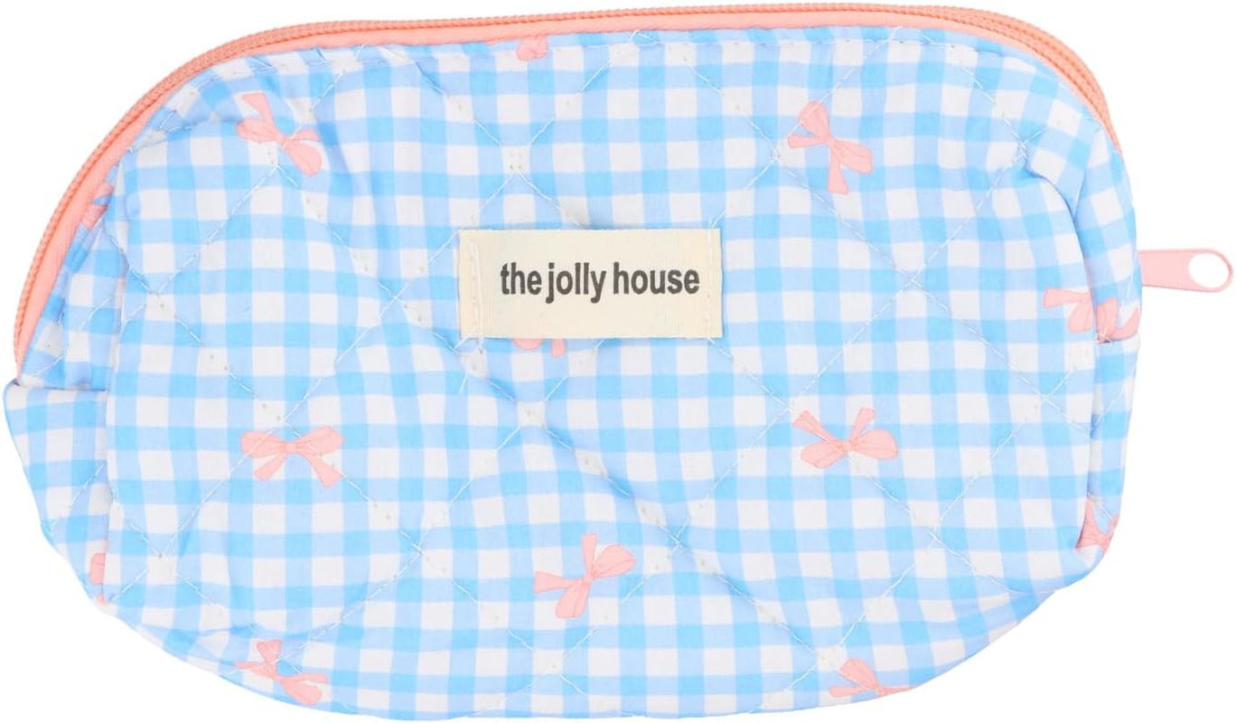 Cute Pencil Case, Pink Bow Stationery Bag, Soft Quilted Pencil Pouch, Portable Pen Bag Wide Opening, Organizer with Zipper for Pens, Cosmetics or Travel Accessories (Blue) - Blue image number 4