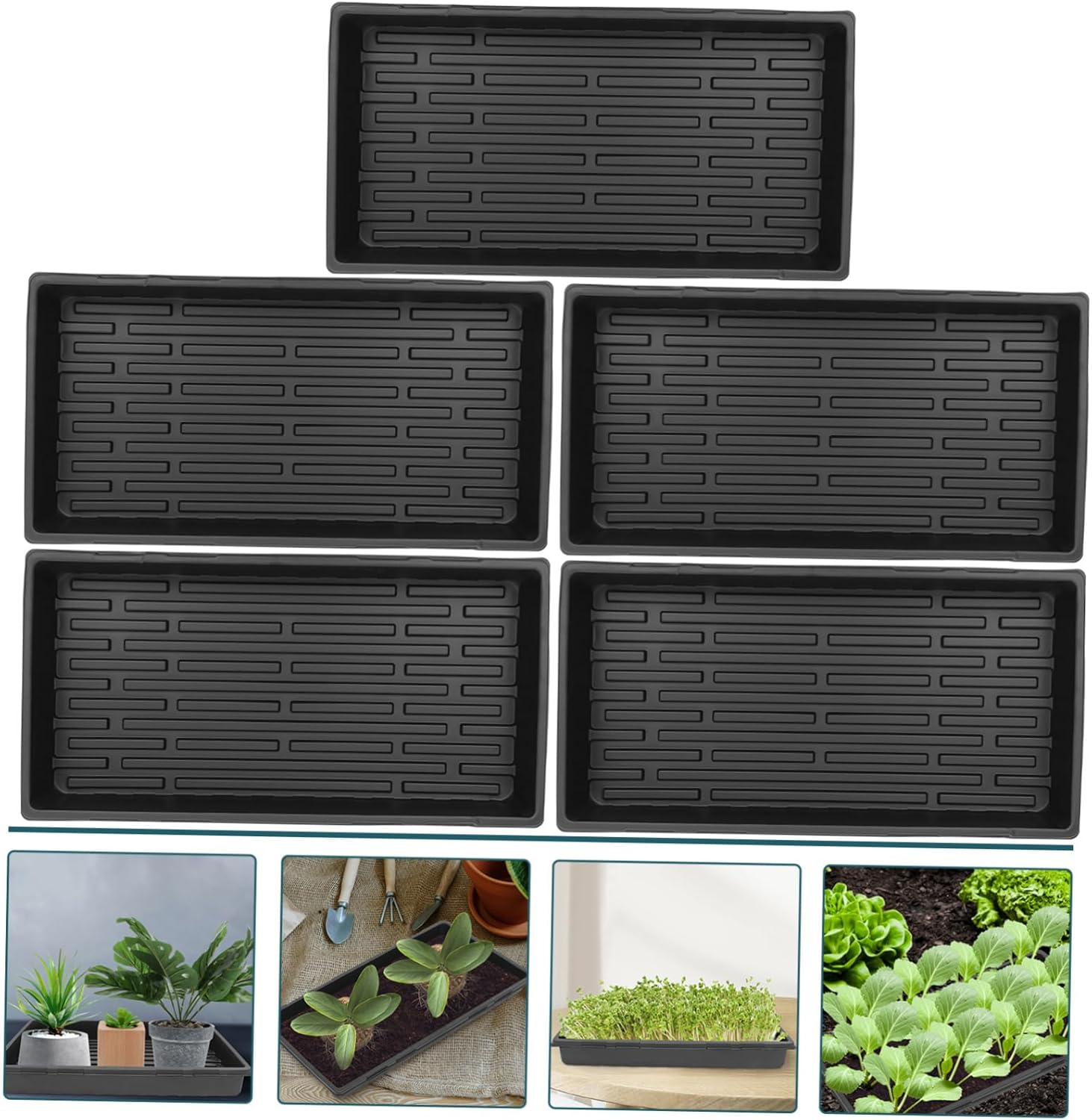 FONDOTIN 5Pcs Thickened Seedling Trays Plant Starter Trays Germination for Indoor Outdoor Gardening image number 2