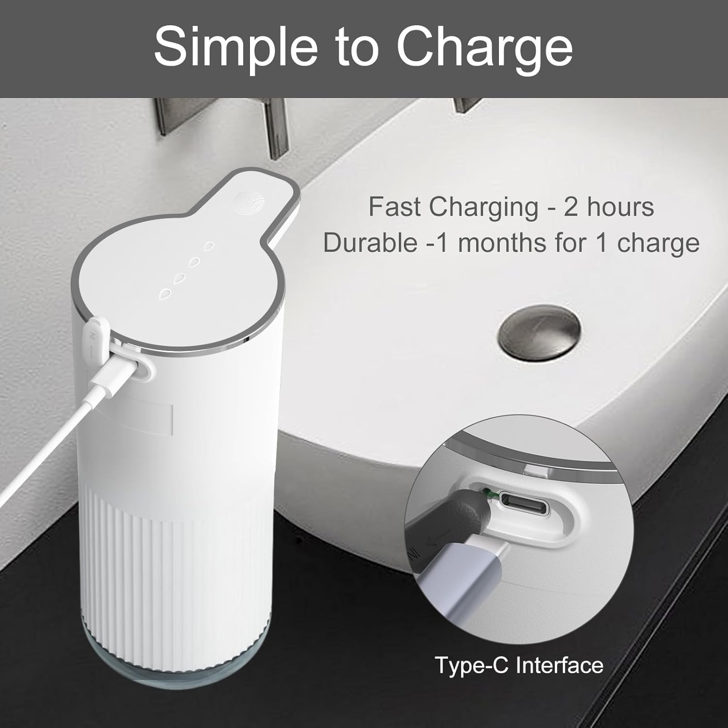 YVXUN Automatic Foaming Soap Dispenser,Touchless Hand Sanitizer Dispenser Electric,Hand Soap Dispenser 4-Level Adjustable,Foam Soap with USB C Rechargeable for Kitchen,Bathroom,Hotel,Restaurant(White) image number 5