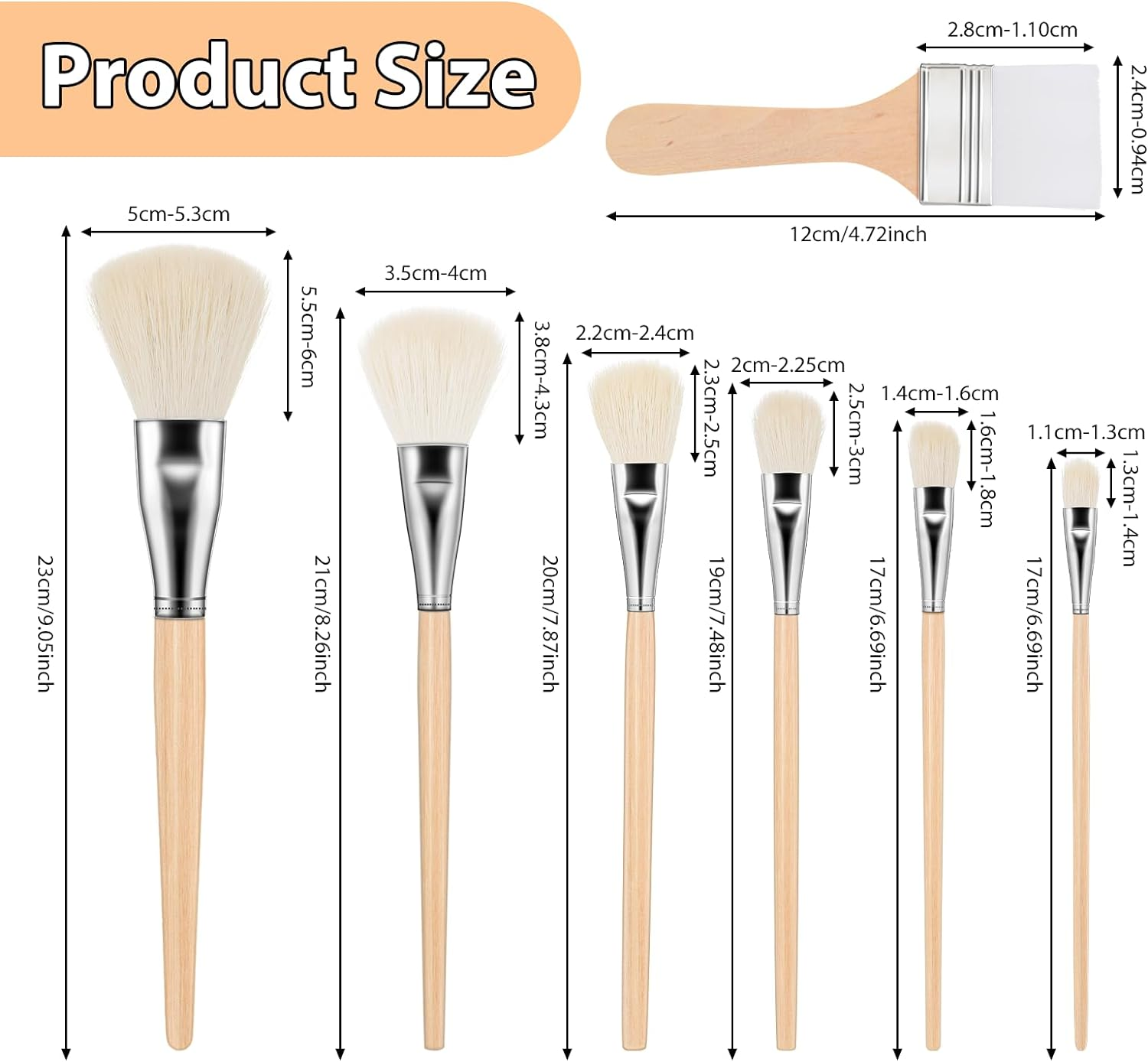 7 Pcs Mop Brush for Painting Gilding Brush Versatile Mop Brushes Assorted Size Paint Brushes Set Paint Brush with Wooden Handle for Acrylic Watercolor Oil Painting Face Body Art image number 6