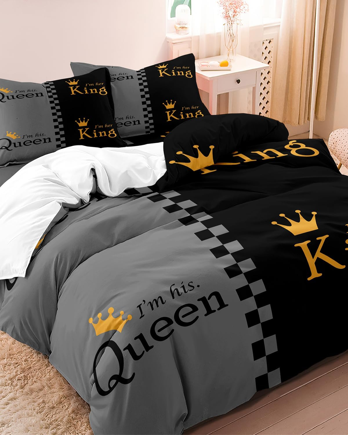 ZIRANSHU Lover Duvet Cover Set - King Size, Advanced Gray & Black Couple Bedding 3D Digital Printed Duvet Cover King and Queen Bedding Sets Valentine'S Day Presents (1 Duvet Cover + 2 Pillowcase)