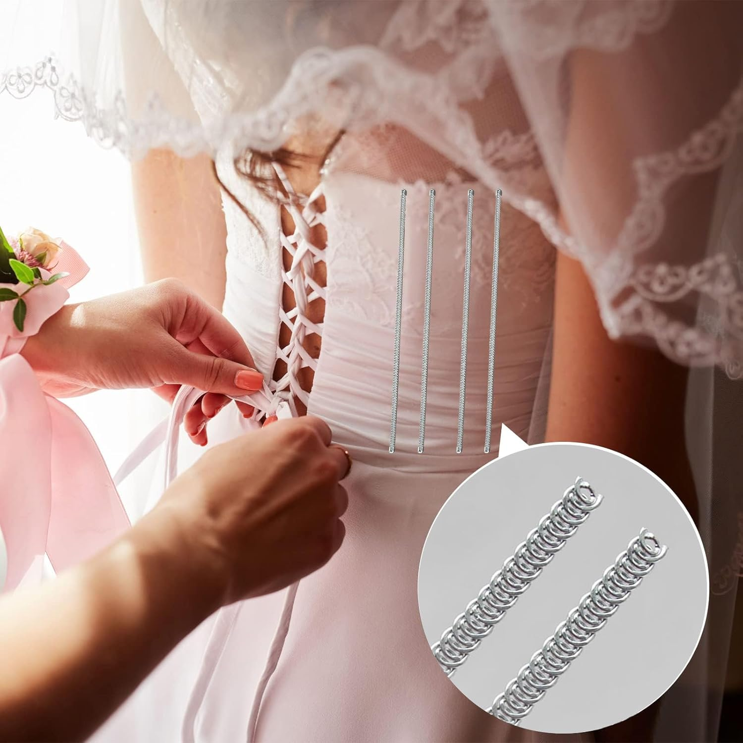 10 Yards 1/4" Metal Steel Corset Boning Spiral Boning Precut with 50 Steel Boning Tips Structure and Form for Sewing Corset, Costume, Collar, Cuff and More (6Mm) image number 4