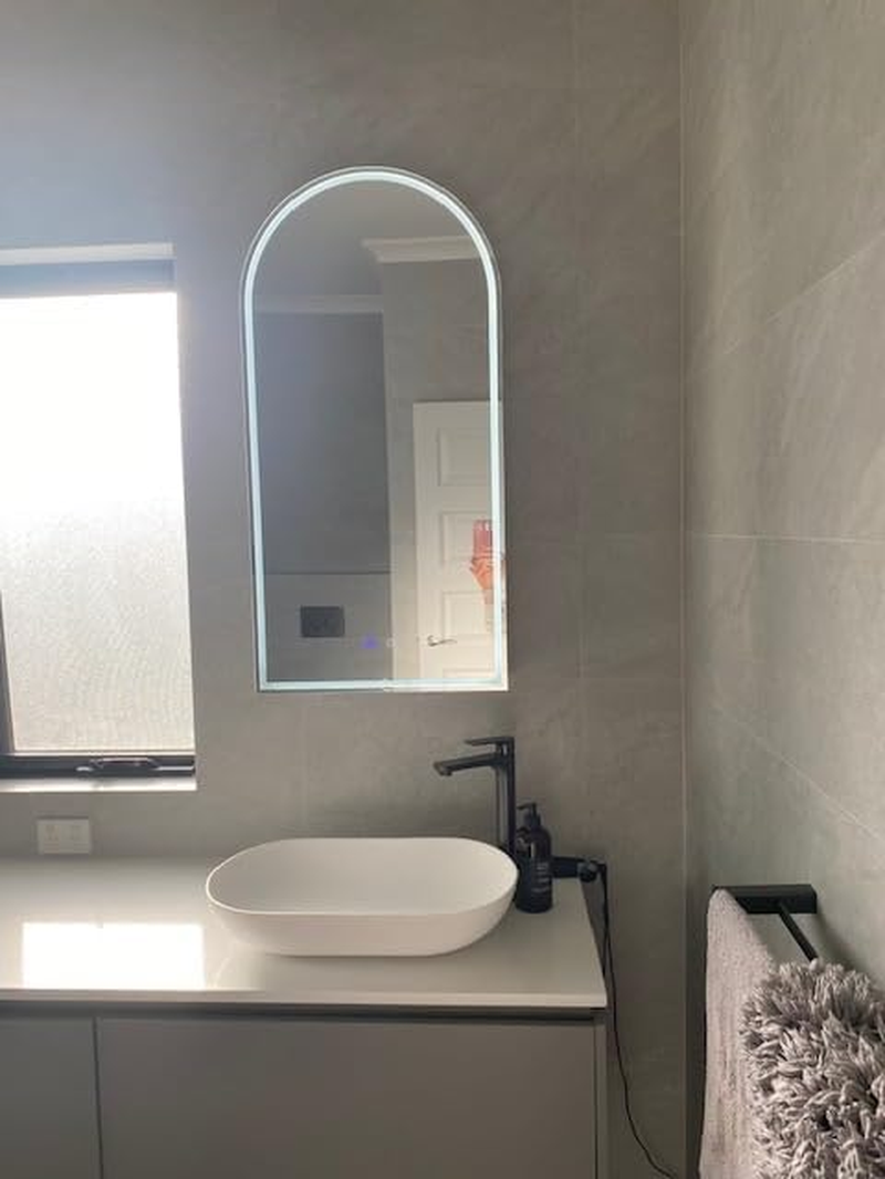 Arch LED Shaving Cabinet Mirror, 50Cm X 100Cm, Frameless, 3-Colour Adjustable Temperature, Soft Close, Dimmable Light, Antifog/Demister, Semi-Recessable image number 1