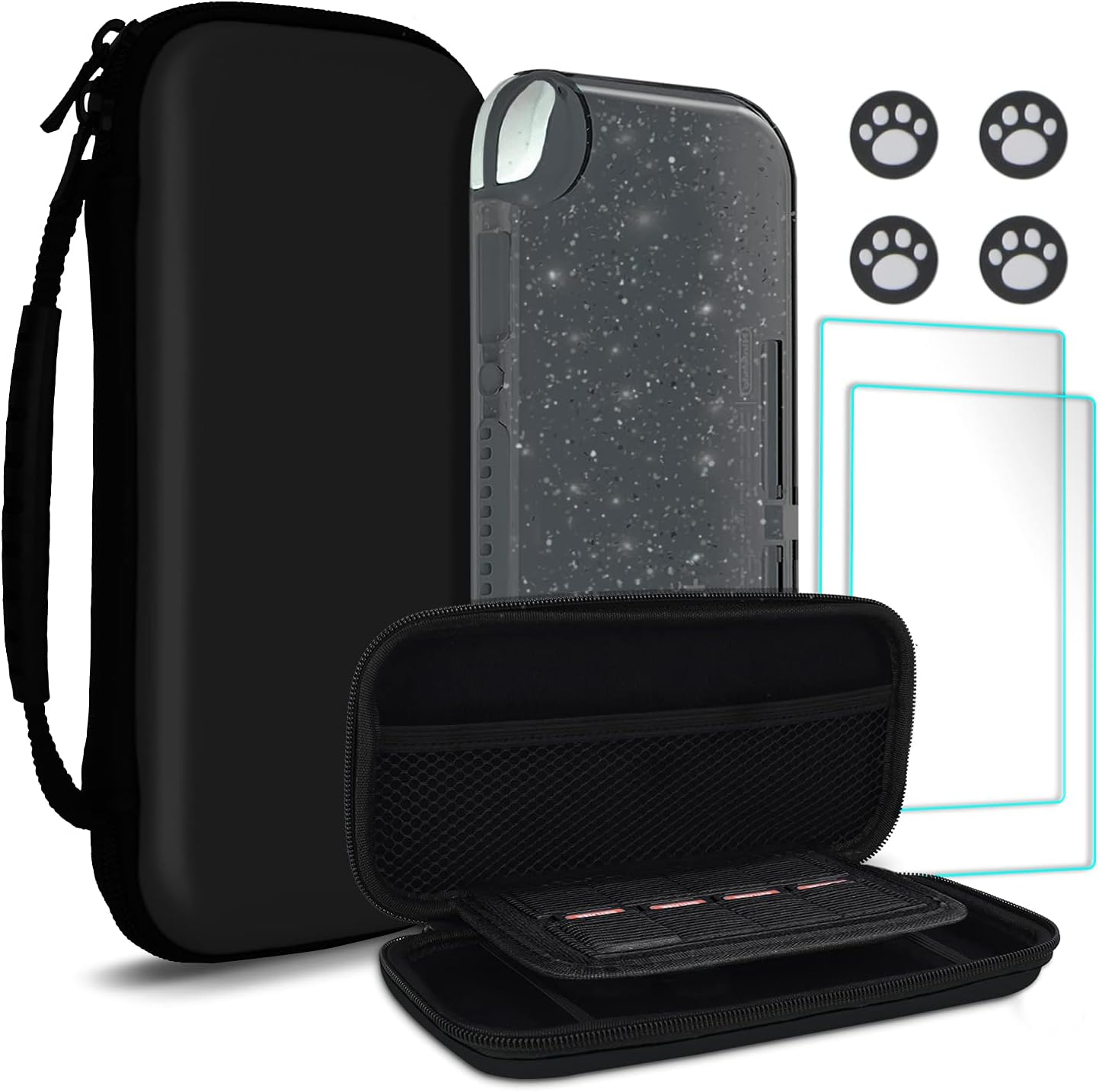 Tikodirect Carrying Case for Nintendo Switch Lite, Shockproof Portable Travel Bag with Glitter Galaxy Case, Screen Protectors and Cute Leaf Thumb Grips Caps, Animal Crossing Pink