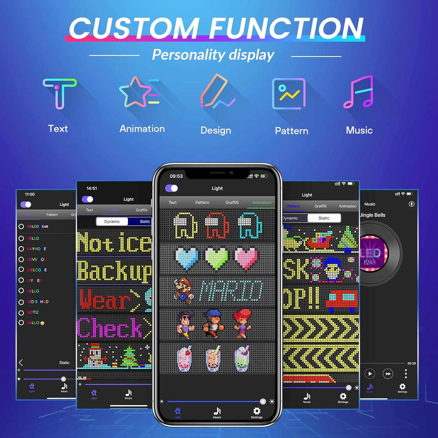 KJOY Bluetooth App Control LED Sign, 14.6''X3.6'' Flexible USB 5V LED Car Signs Programmable LED Sign Custom Text Pattern Animation Scrolling LED Display for Car Store Party Bar Hotel Concert image number 1