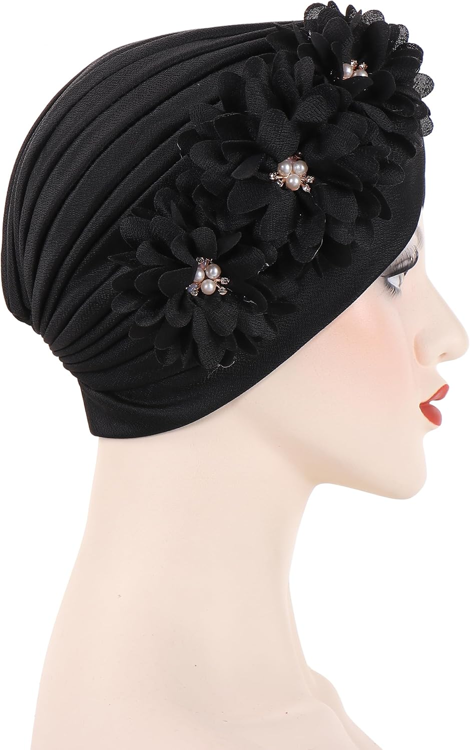 YYAOJHAO Women Flower Turban Hats - Ruffle Pre Tied Headwrap Caps Chemo Beanies Hijab Headscarf for Cancer Patient Hair Loss image number 3