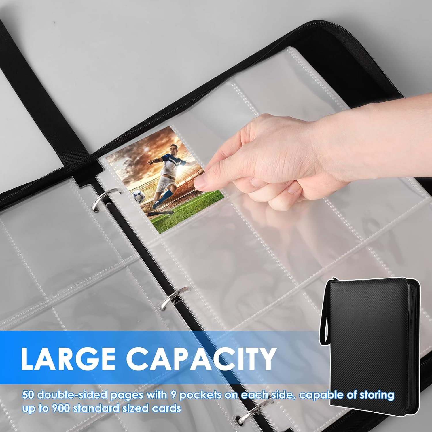 9 Pocket Trading Card Binder 50 Pages Large Capacity Zipper Closure Card Collection Storage for Collectible Games, Sports, TCG image number 4