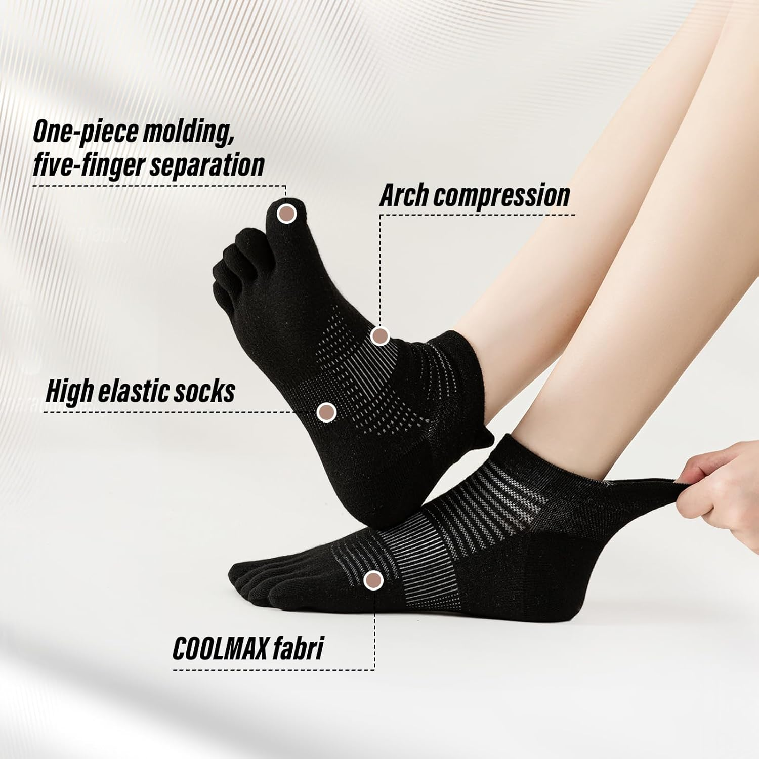 Viiotu 3 Pairs Toe Socks for Women Men,Coolmax Five Finger Running Socks,High Performance Athletic Toe Socks No Show image number 3