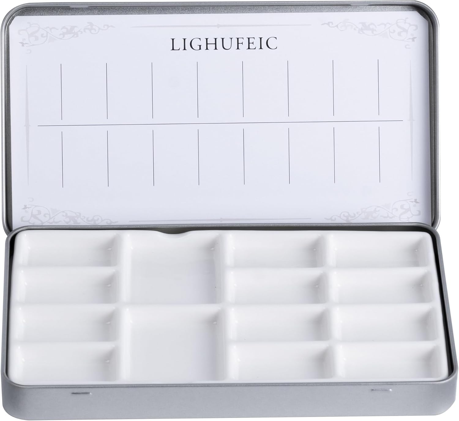 Travel Watercolor Palette,Portable Ceramic Palette with 14 Well,Metal Paint Box with Porcelain Palette(Silver Box) image number 6