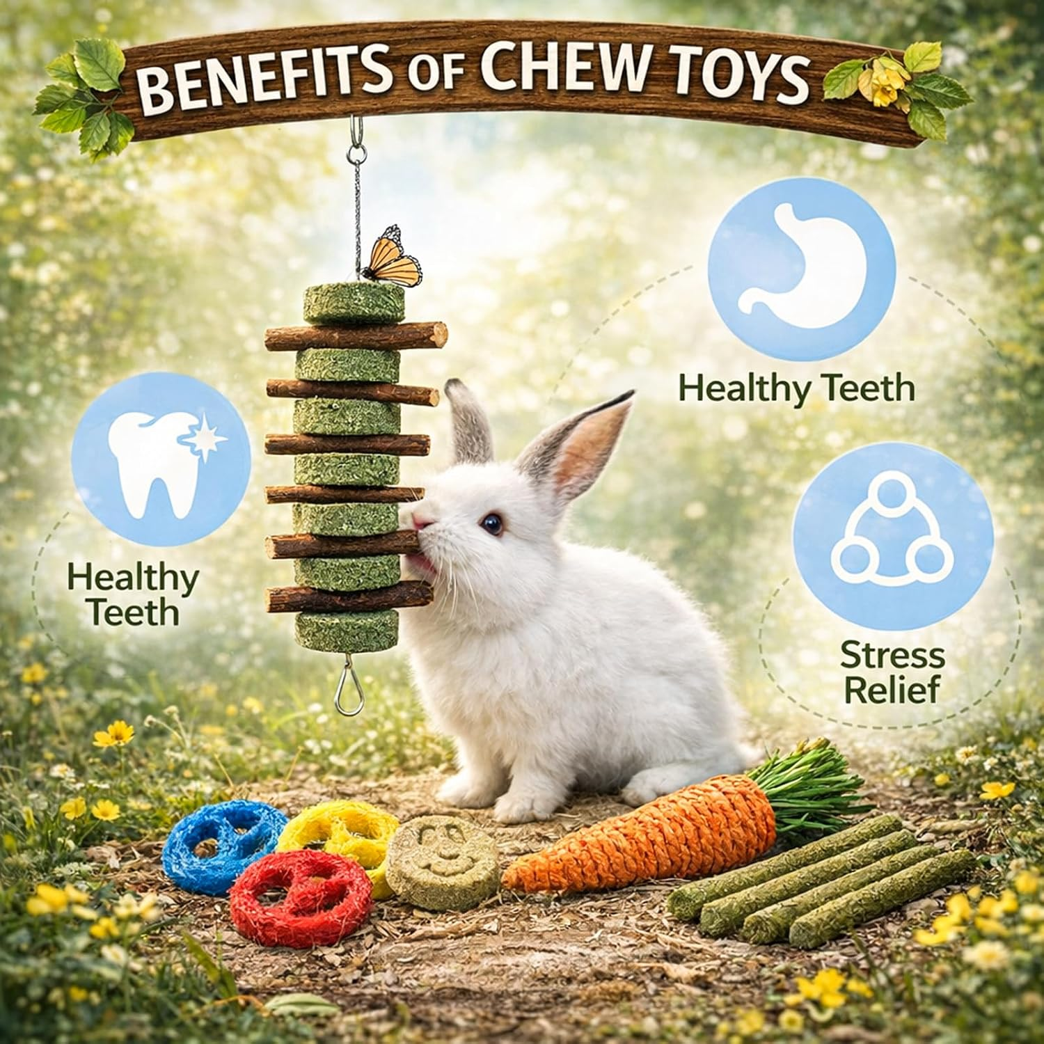 Grddaef Bunny Chew Toys for Teeth, Natural Rabbit Toys Apple Wood Grass Timothy Sticks Chew and Treat for Guinea Pigs Hamster Chinchillas (20 PCS) image number 2