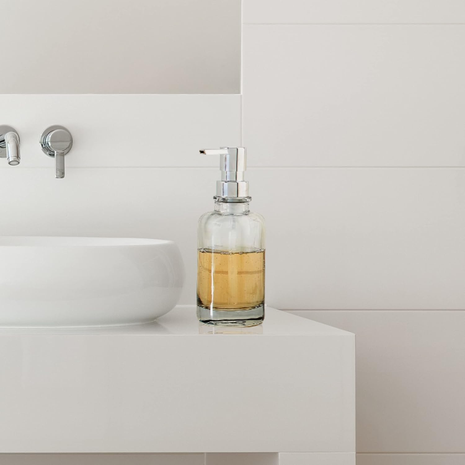 Oggi 12Oz round Glass Lotion and Soap Dispenser for Kitchen or Bath-Smoke image number 4