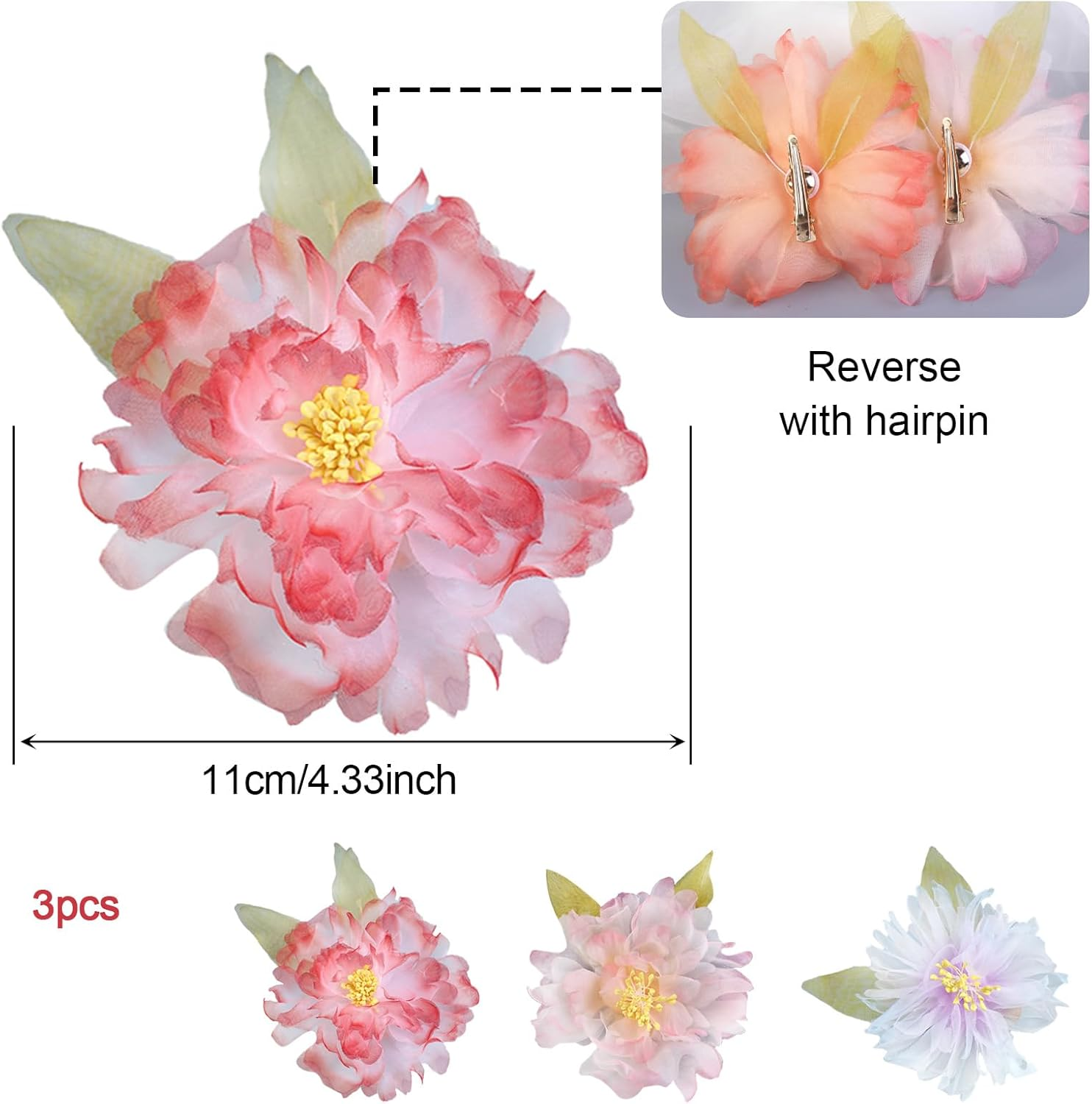 BSITSSS 3 PCS Flower Hair Clips, Fairy Flower Hair Pins, Hairpin Hair Accessories for Women Girls Summer Hawaiian Beach Wedding Bridal Shower Party image number 3