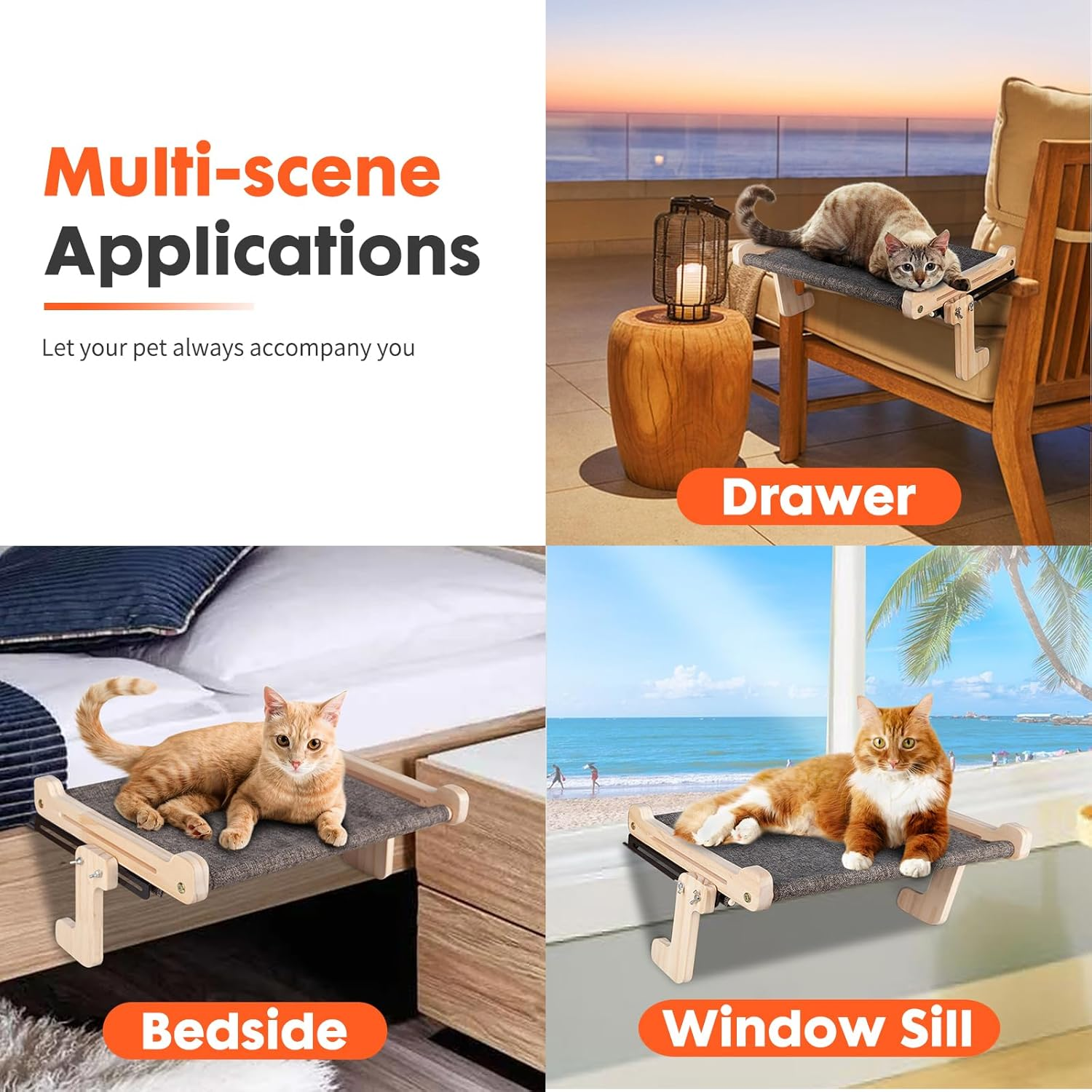 Powerking Cat Window Perch Lounge Mount Window Hammock Kitten Seat Bed Shelves for Indoor Cats No Drilling No Suction Cup (Grey) image number 3