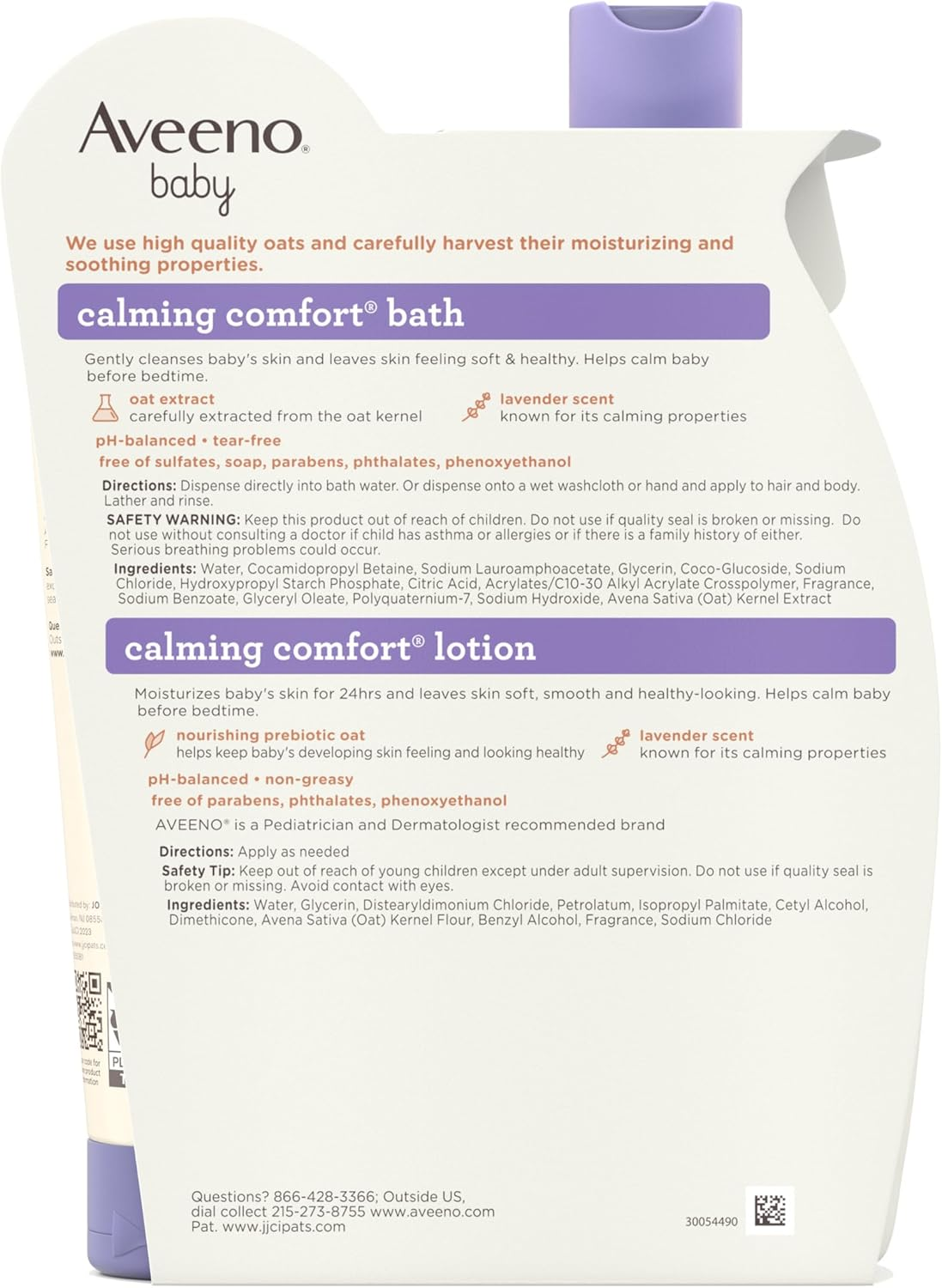 Aveeno Baby Calming Comfort Bath & Lotion Set with Natural Oat Extract, Lavender & Vanilla, 2 Items image number 1