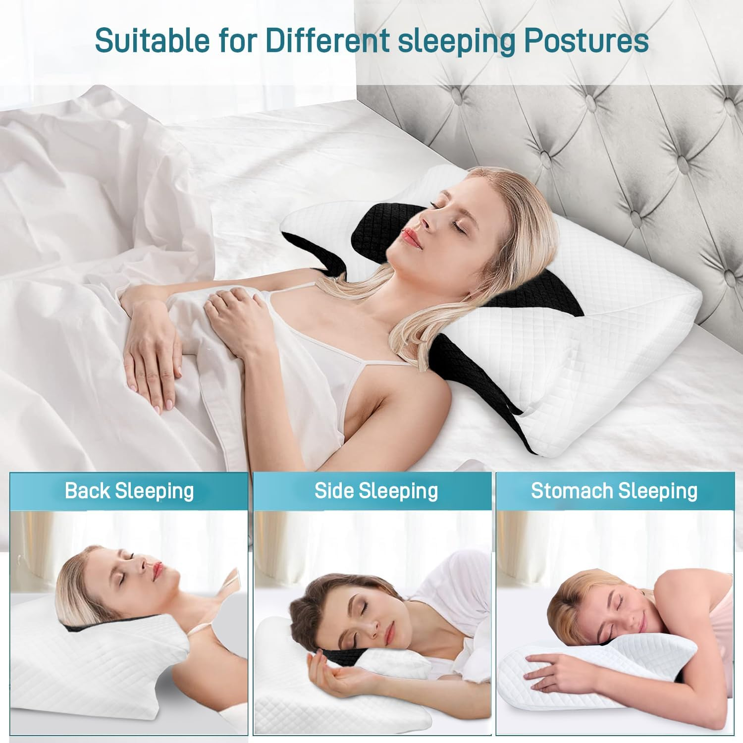 Cervical Neck Pillow for Neck Pain Relief, 2 in 1 Memory Foam Support Pillow for Sleeping, Ergonomic Pillow for Side, Back & Stomach Sleepers, Machine Washable Pillow with Removable Pillowcase image number 5