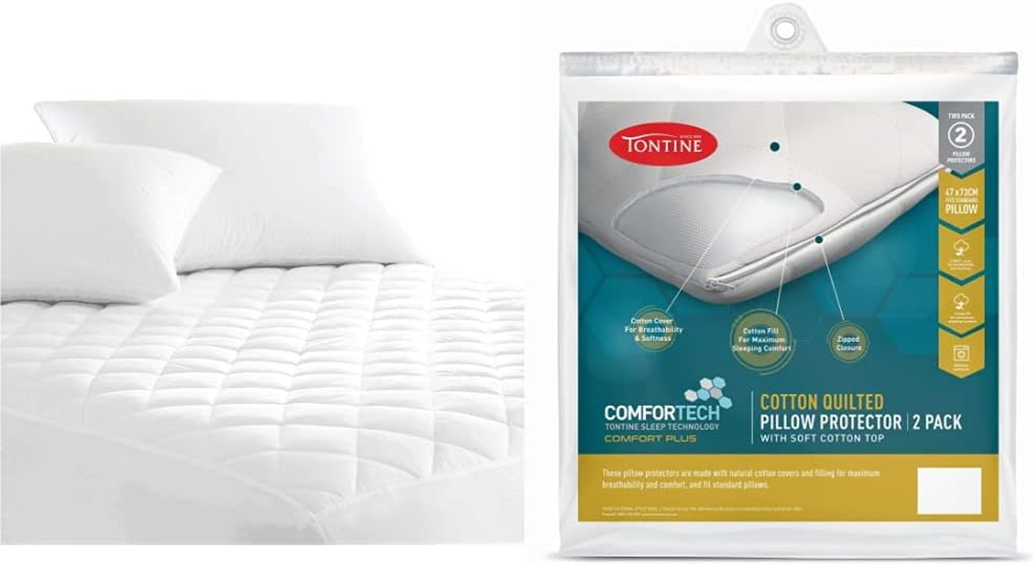 Australian Made Fully Fitted Cotton Quilted Mattress Protector Machine Washable (All Size) (Queen) & Tontine Comfortech Cotton Quilted Pillow Protector, White, Pack of 2 image number 5