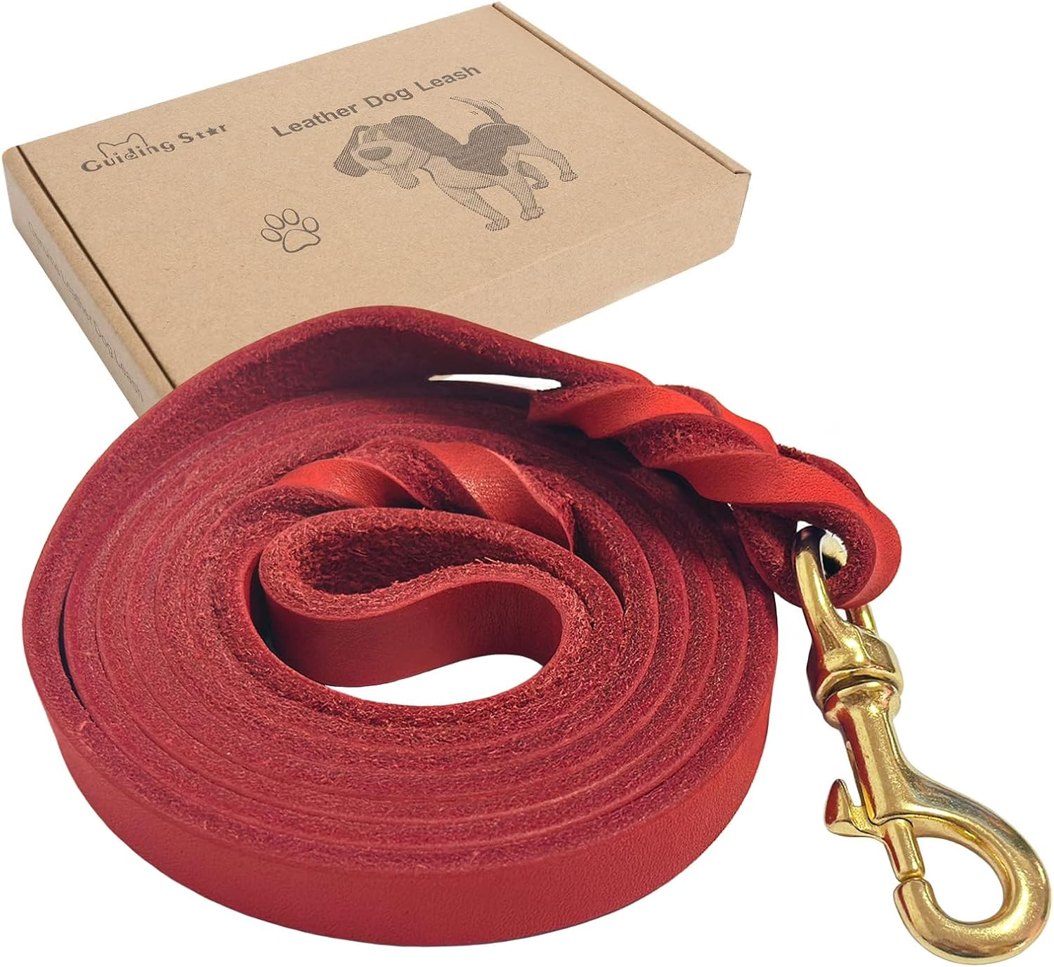 Guiding Star Leather Dog Leash 8Ft, Dog Leashes for Dogs Heavy Duty, Soft Braided Handmade Leather Training Leash for Small & Medium Dogs (8Ftx1/2Inch, Black)