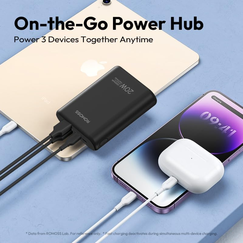 ROMOSS PCT10 10000Mah Mini Power Bank, PD 20W Fast Charge Portable Charger with 3 Outputs, Compact Size Battery Pack for Iphone 17/16/15/14, Samsung and More Android Phones image number 5