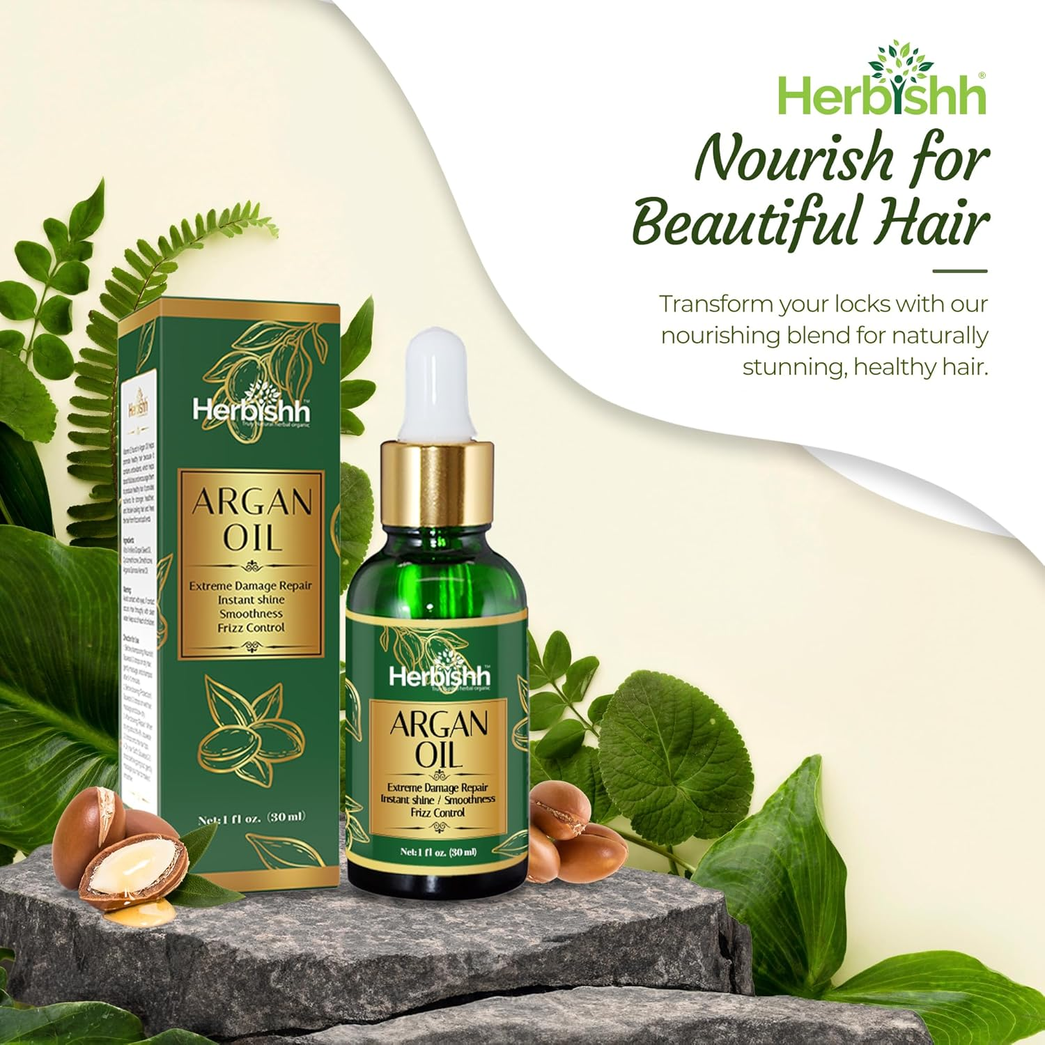 Herbishh Argan Oil for Hair &ndash; Deep Condition Hair Treatment Argan Oil &ndash; Ingredients Sourced from Morocco &ndash;Oil for Hair Frizz Control & Damage Repair &ndash;Nourishing Argan Hair Oil Serum 30Ml (30 Ml (Pack of 3))