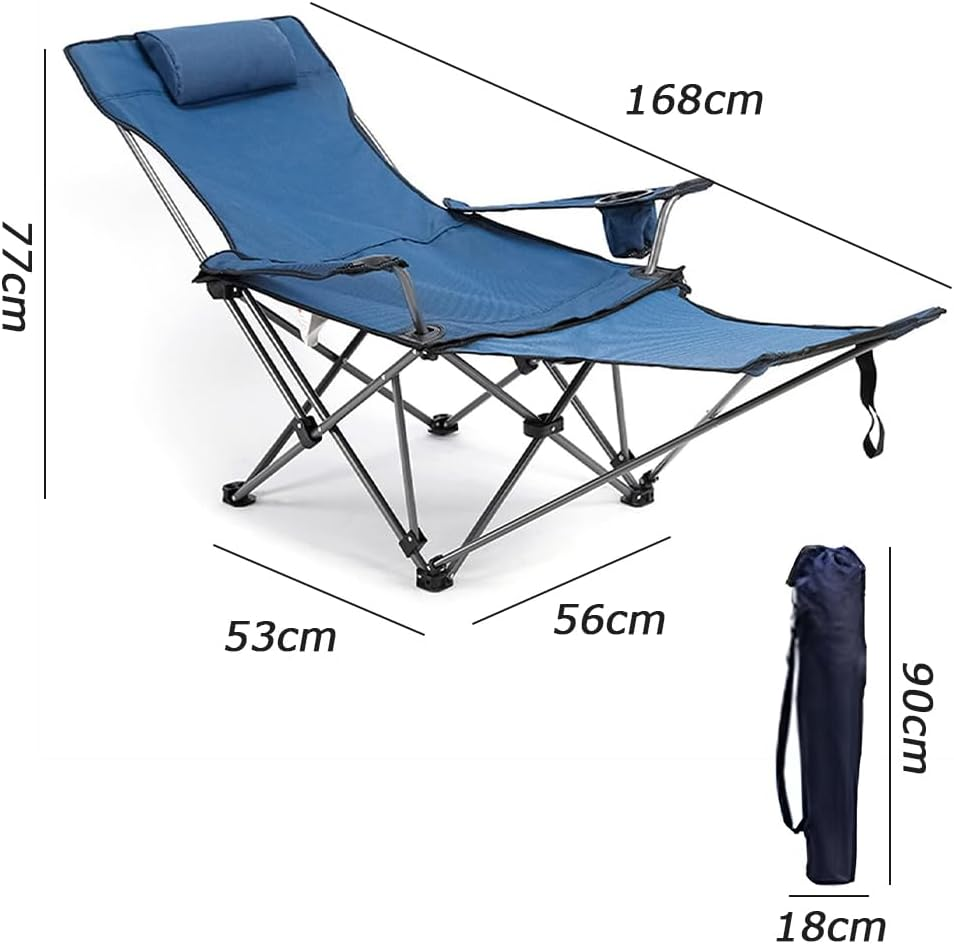 Camping Lounge Chair with Removable Footrest, Adjustable Folding Backrest, Lightweight Chair with Storage Bag & Headrest for Outdoor Garden (Blue) image number 6