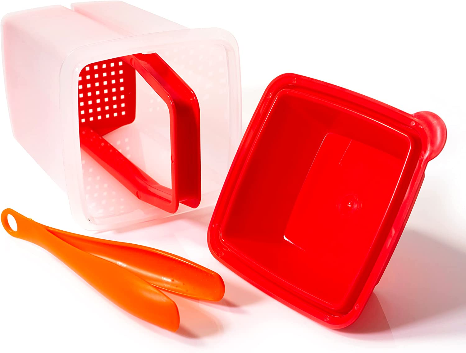 Pickle Jar with Strainer Insert - Plastic Leak Proof Food Saver Container - for Fresh Fruit or Pickled Vegetables - Complete with Tongs image number 2