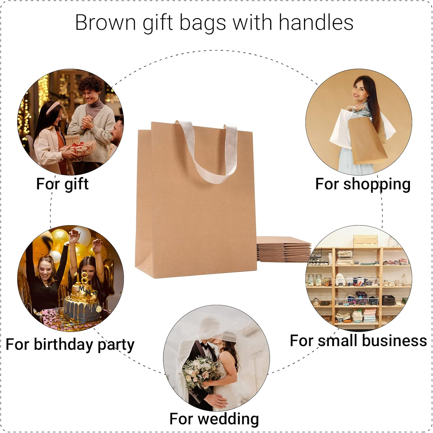YACEYACE Brown Gift Bags, 10Pcs 20.5 X 11 X 26.5Cm Medium Kraft Paper Bags with Ribbon Handles, Brown Kraft Bags for Office, Shopping,Boutique,Retail