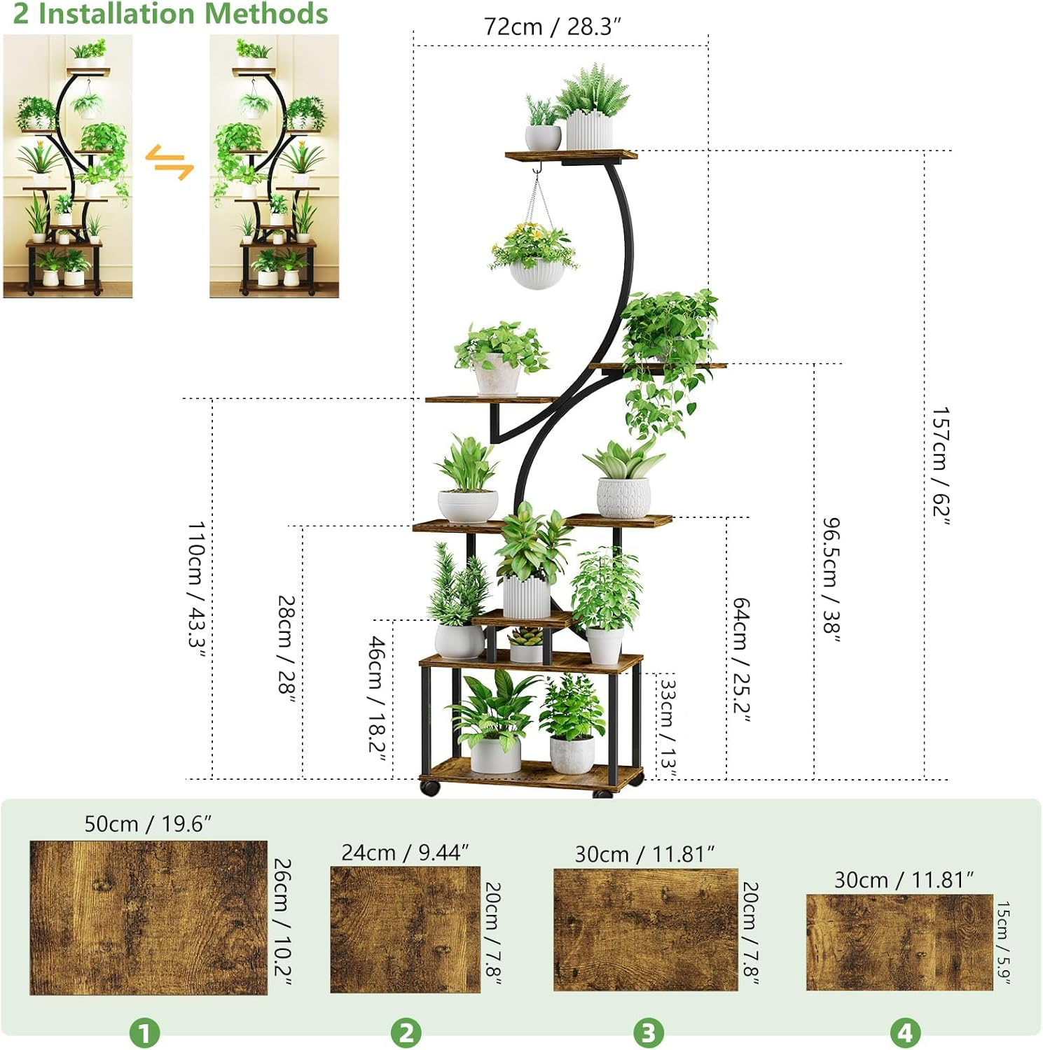 157Cm Plant Stand Indoor, 8-Tiered Indoor Plant Shelf with Grow Lights Can Hold a Variety of Indoor Plants, S-Shaped Plant Stand Display Stand, Suitable for Bedroom, Terrace, Living Room, image number 4